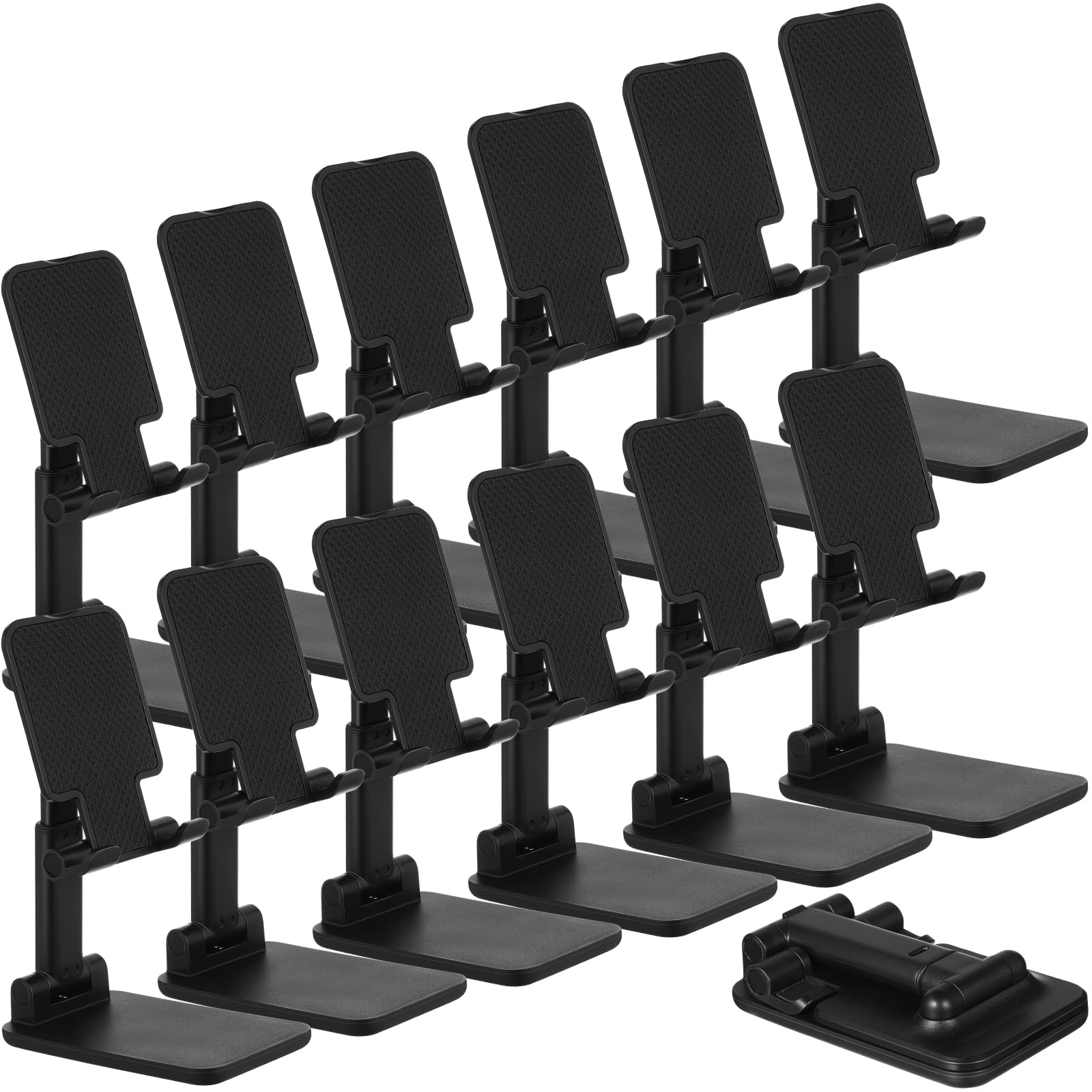 Wonderjune 12 soportes para teléfono celular para escritorio, soporte plegable en ángulo de altura ajustable, soporte portátil para tableta para oficina, viajes, fotografía (negro)