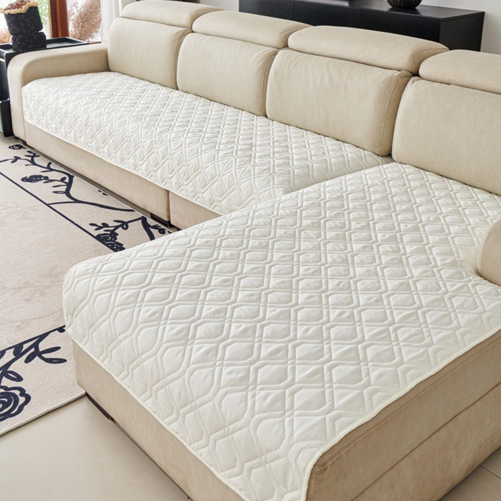 Housse de canapé imperméable blanche en L 90x210 cm lavable et élégante