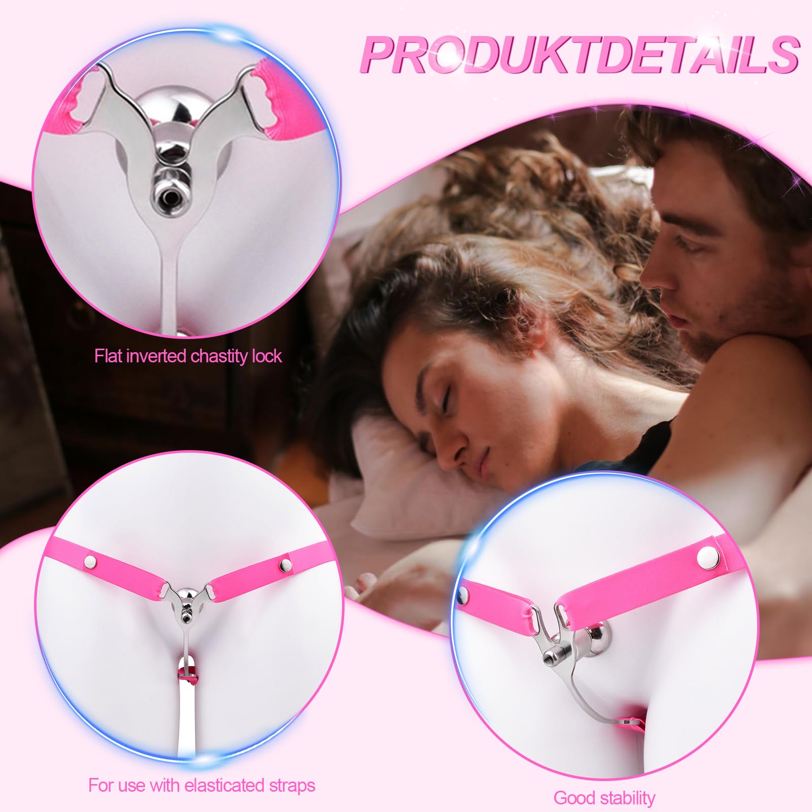 Cage de chasteté hommes avec anti-chute Chastity Belt Sissy Fake femme cage à pénis pliage inversé Cock Cage Clip Homme Grand jouet sexuel SM pour les hommes (3234+Belt,Pink)