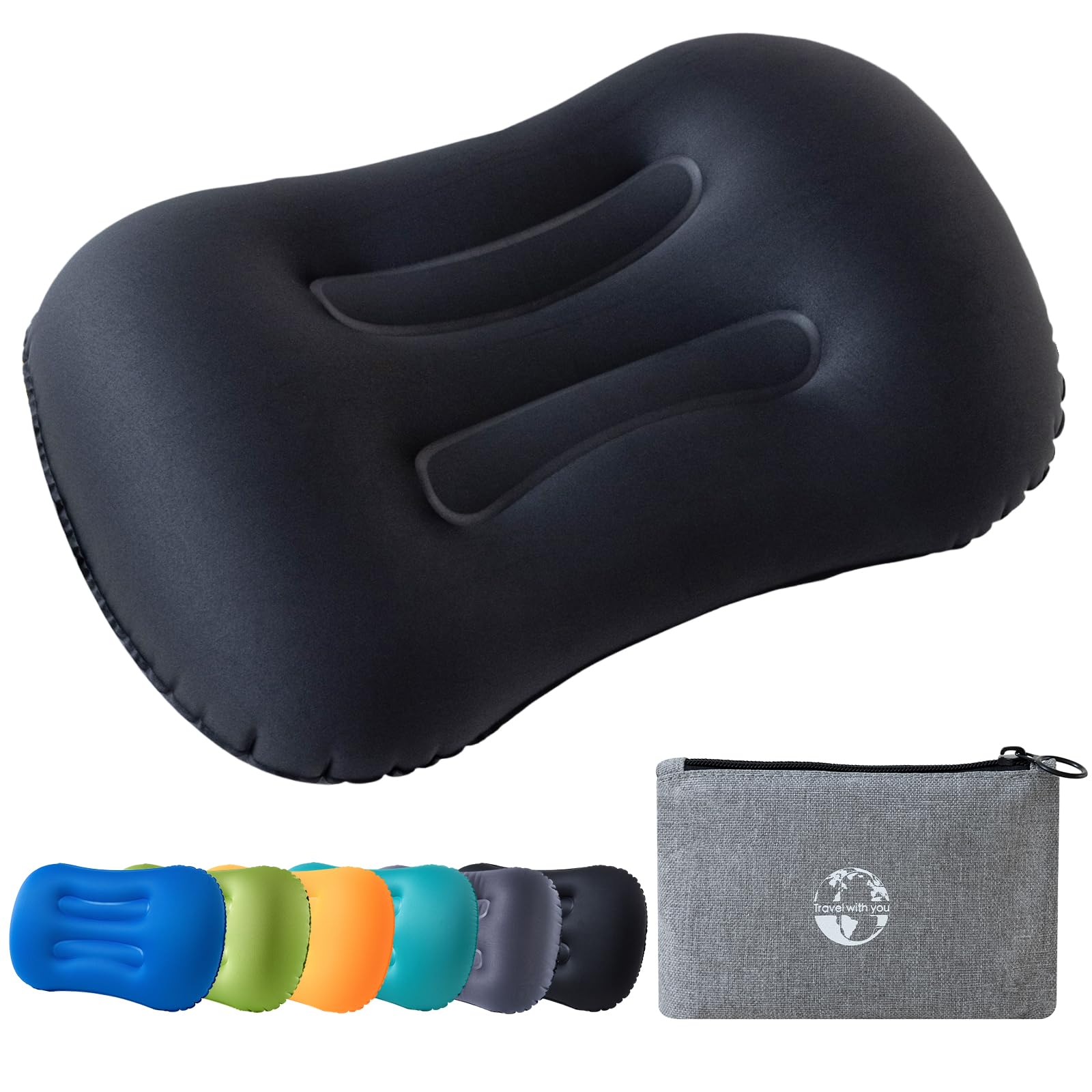 Oreiller Camping et Coussin Gonflable Ultra-Compact Léger Gonflable de Voyage avec Support Ergonomique, Oreiller de Plage pour Randonnée, Backpacking et Outdoor, Accessoires (Noir)