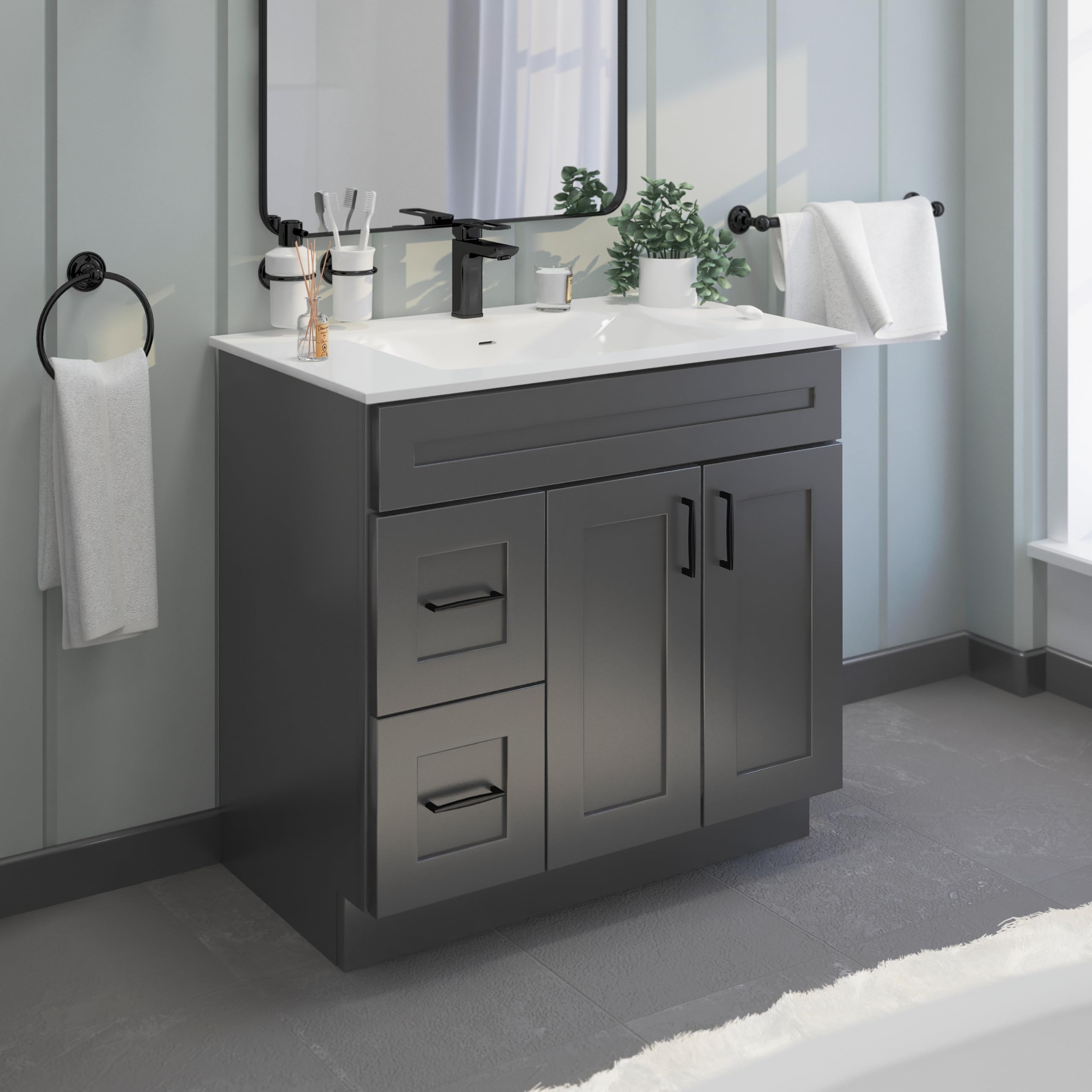 Amazon.com: Gray Shaker Bathroom Vanity Sink Base with Drawers 36 in ...