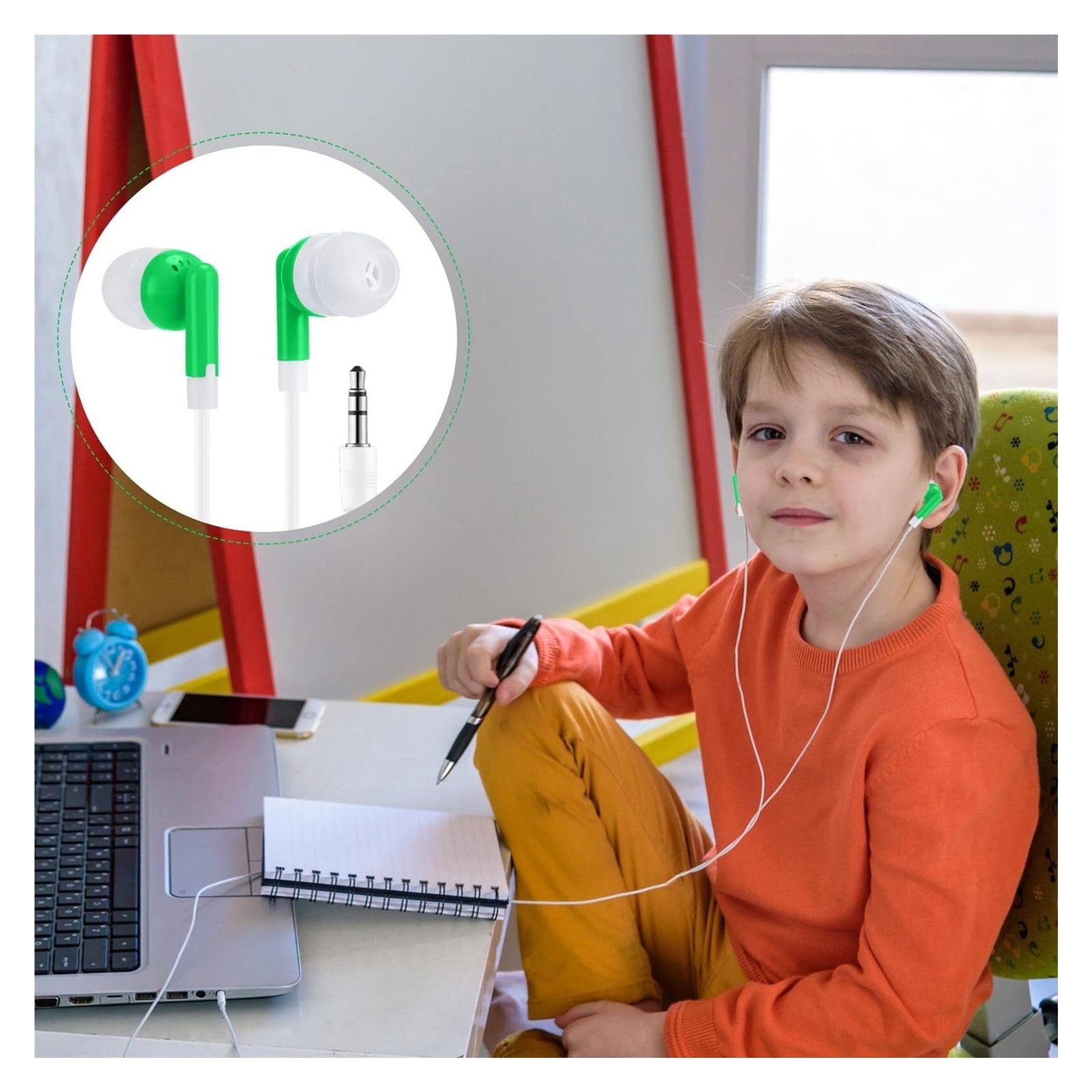 Yunsailing - Confezione da 100 auricolari, cuffie da 3,5 mm cablate confezionate singolarmente per studenti, adulti, scuole, ospedali, hotel, biblioteche, musei, lettori MP3