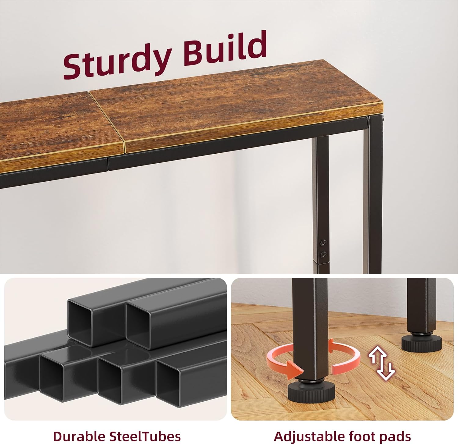 Simple Trending Narrow Console Table, 32" Entryway Table, Couch Sofa Side Table with Storage Shelf, for Display, Living Room, Hallway, Rustic Brown