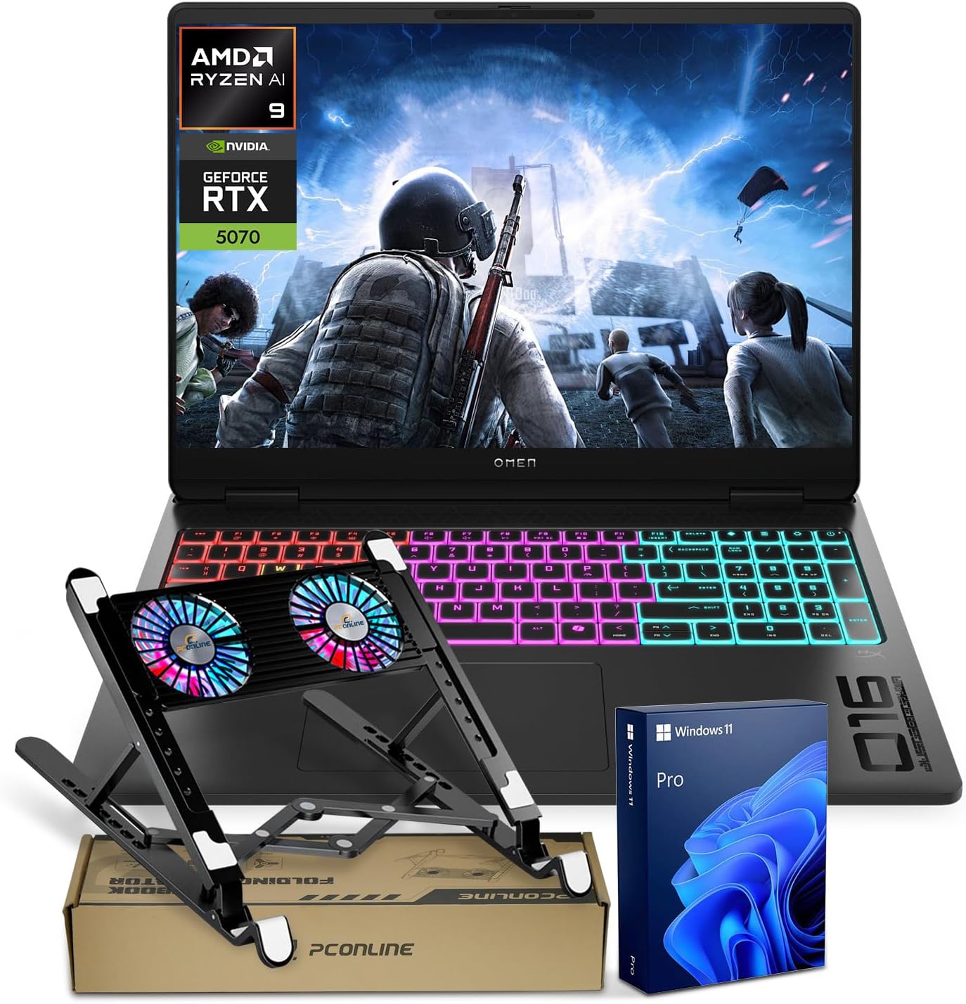 HP Omen MAX 16 RTX 5070 2025 Pro Gaming Laptop, 16″ WQXGA(2560*1600) 240Hz, AMD Ryzen AI 9 HX 375(Beats Intel i9), NVIDIA RTX 5070, 64GB DDR5, 4TB SSD, RGB KB, Wi-Fi 7, Bundle with PCO Laptop Cooler