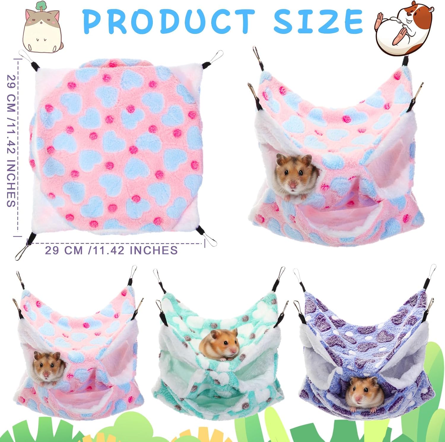 Soulchen 6 Pcs Soft Guinea Pig Rat Hammock Set 3 Layer Ferret Bed Warm Fleece Double Bunkbed Cage Platform Toy Small Animal Hideout Sleep Play Cage Accessories for Parrot Sugar Glider