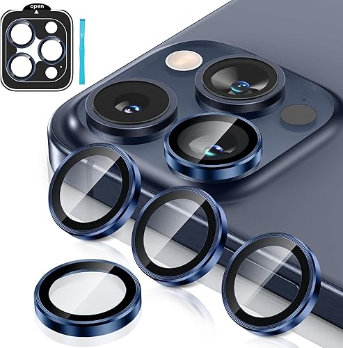 Goton Protector de lente de cámara para iPhone 15 ProiPhone 15 Pro Max, resistente a los arañazos Cubierta de cámara de vidrio templado 9H, carcasa