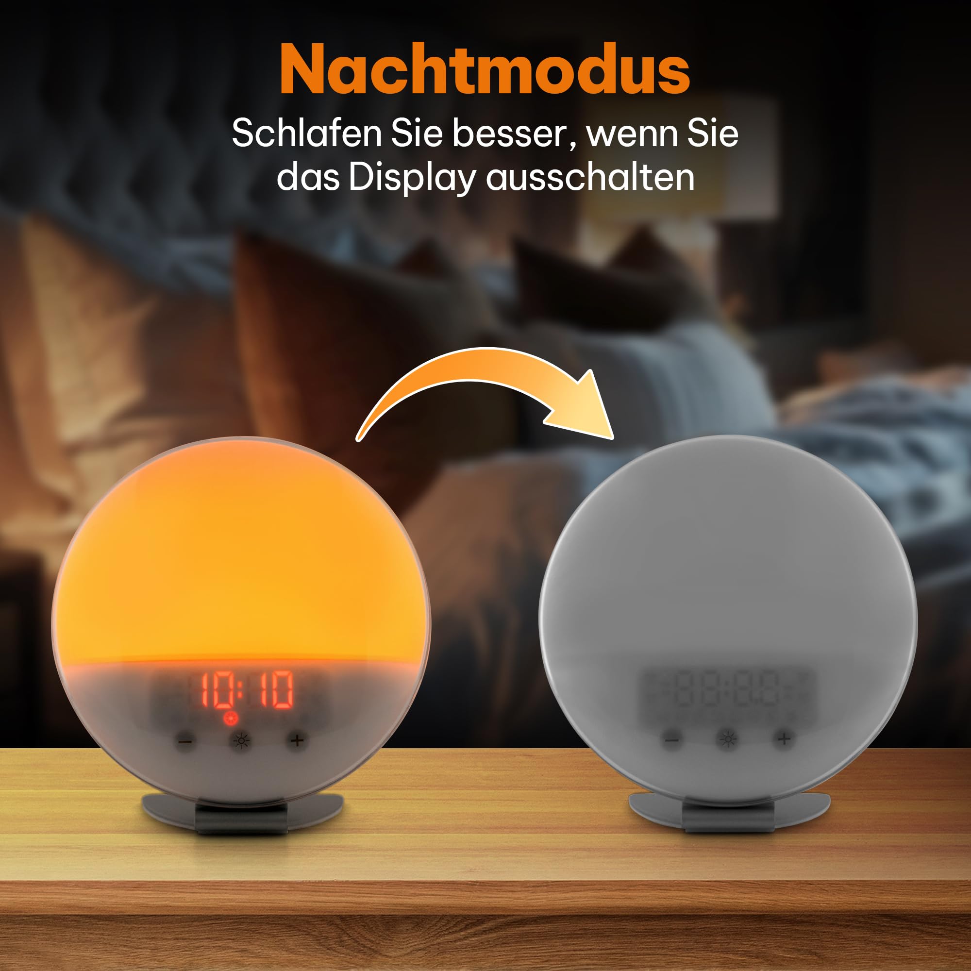 Lichtwecker – Tageslichtwecker für ein Erwachen im Licht – Lichtvolles Erwachen mit einem Schwarze-Nacht-und Weiße-Geräusche-Modus – Sonnenlichtsimulation, Dämmerungssimulator