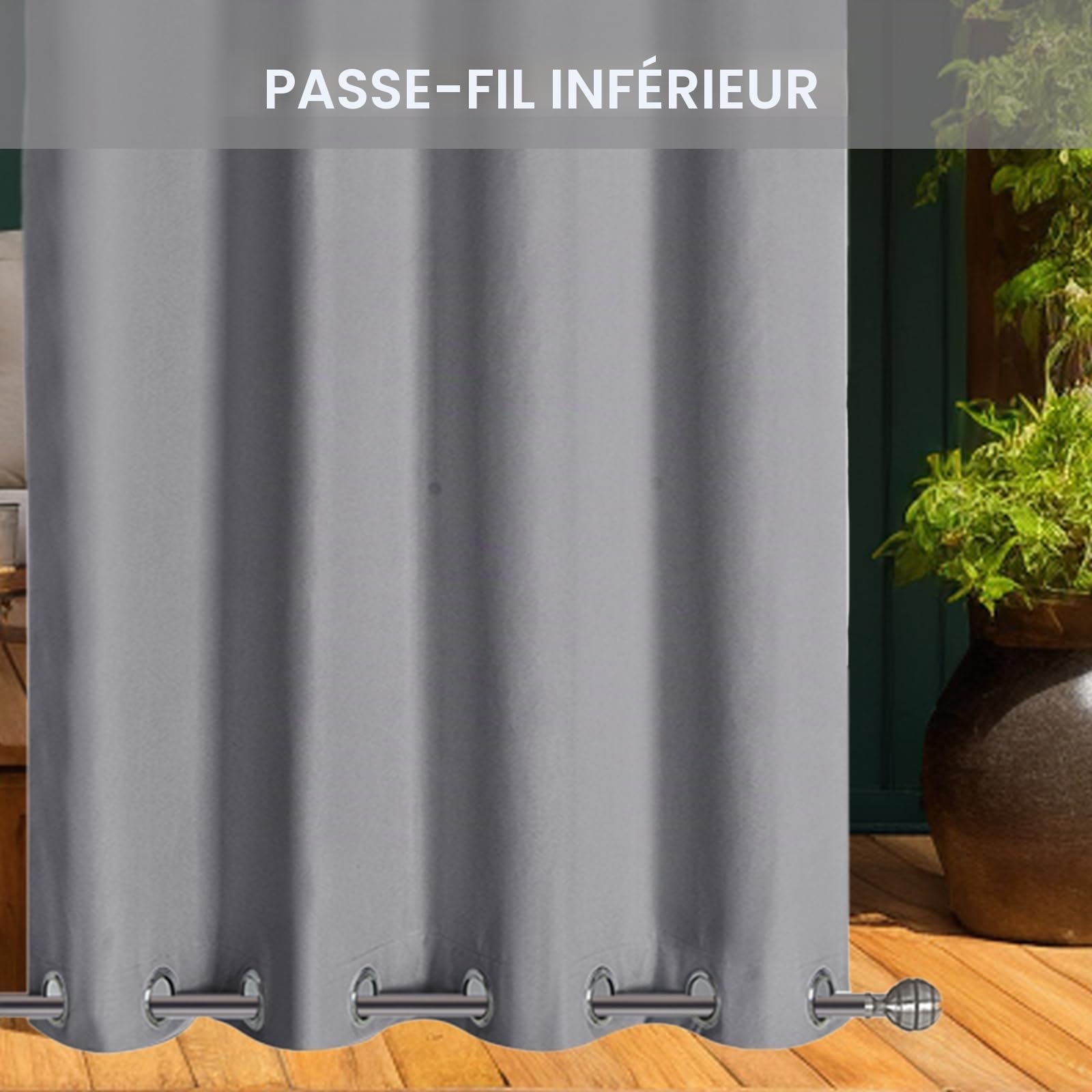 LiveGo Rideaux d'extérieur Imperméables avec Œillets (Haut et Bas), 2 Panneaux Occultants Anti-UV et Coupe-Vent pour Terrasse, Pergola, Jardin, Véranda, Balcon