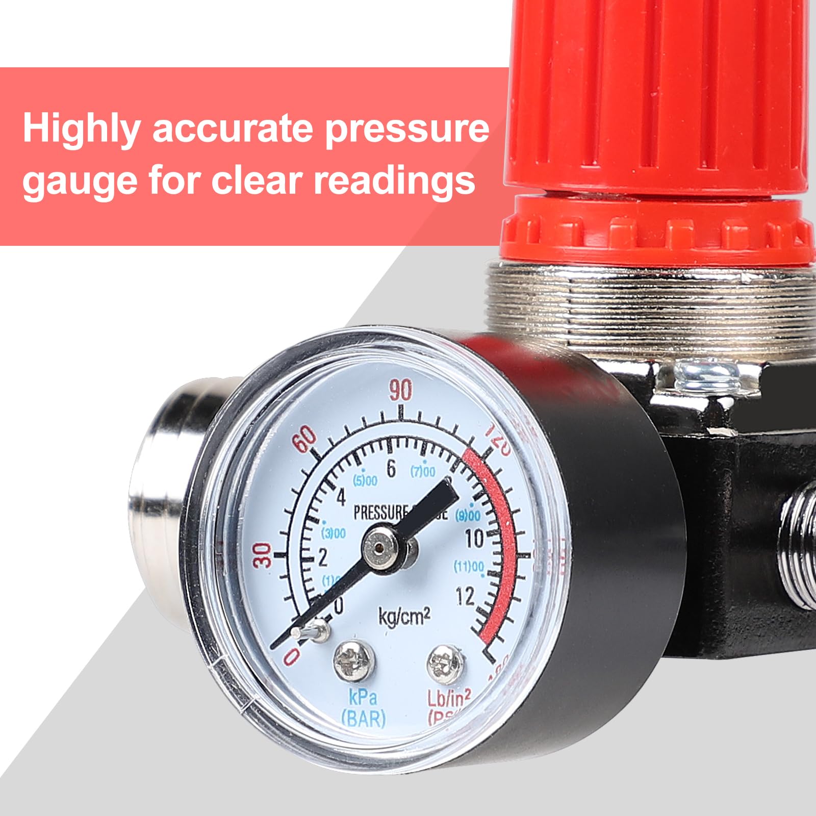 CPROSP Pressure Regulator Compressed Air 1/4 Inch 3 Holes with Teflon Tape and Pressure Gauge - Image 4