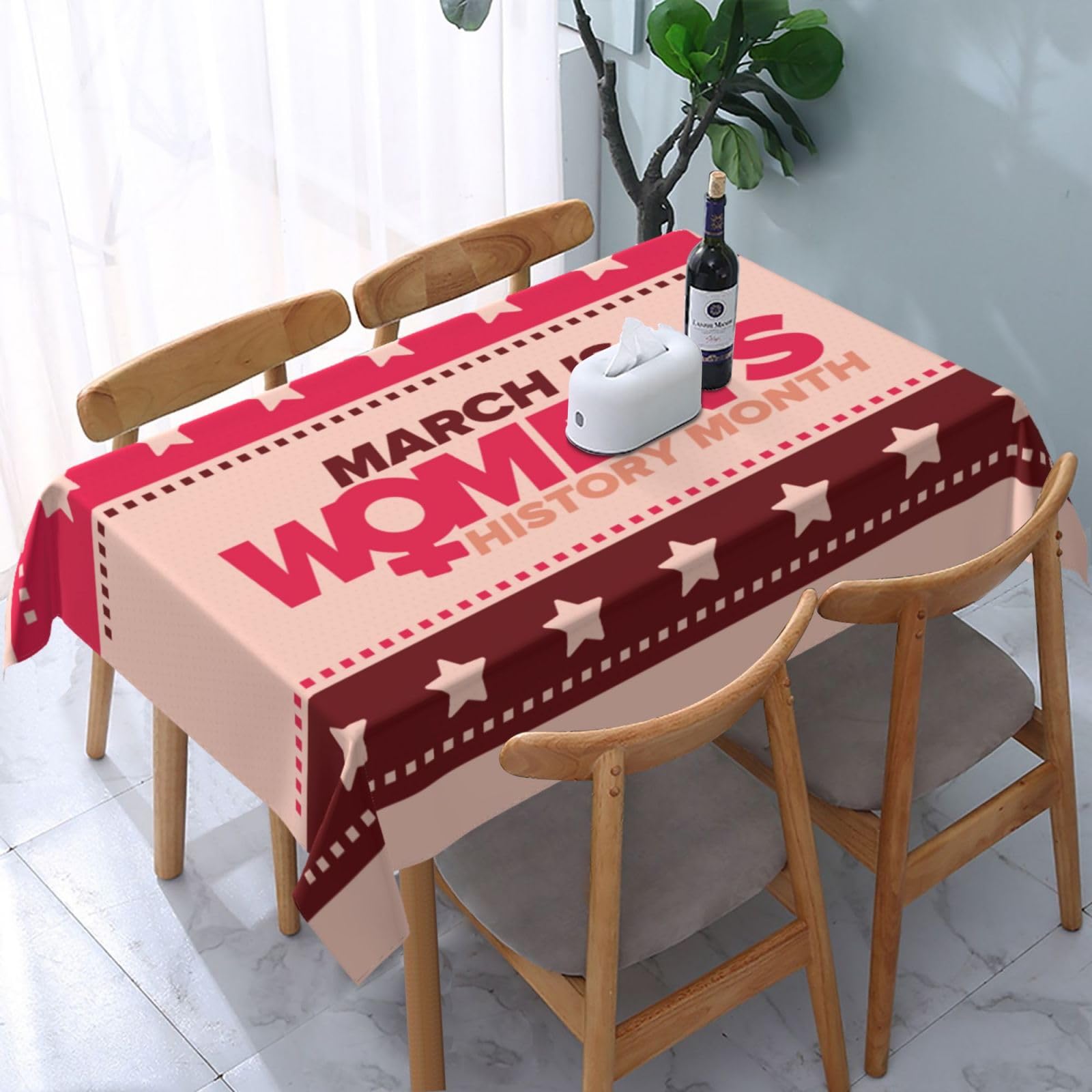 JunHeArt Women'S History Month Tablecloth Rectangle Table Cover Washable Table Cloths Decor For Kitchen 54" X 72"