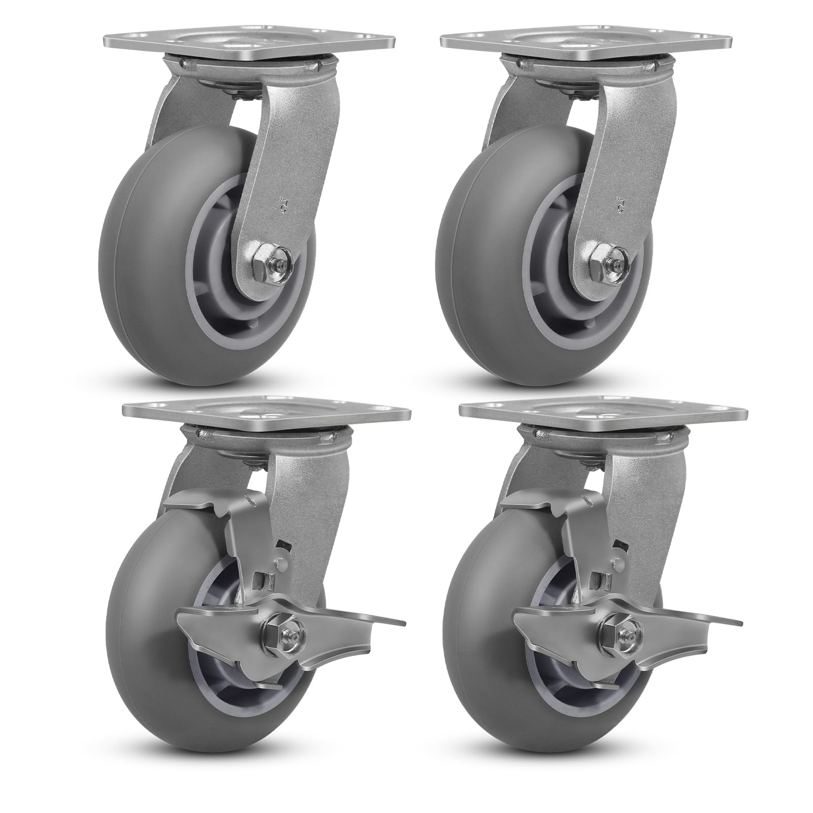 HANDSAMMU 5" x 2" Thermoplastic Rubber Wheels (Crown Tread)- Set of 4 Heavy Duty Casters- 1600 LB Capacity- No Noise Plate Caster for Furniture