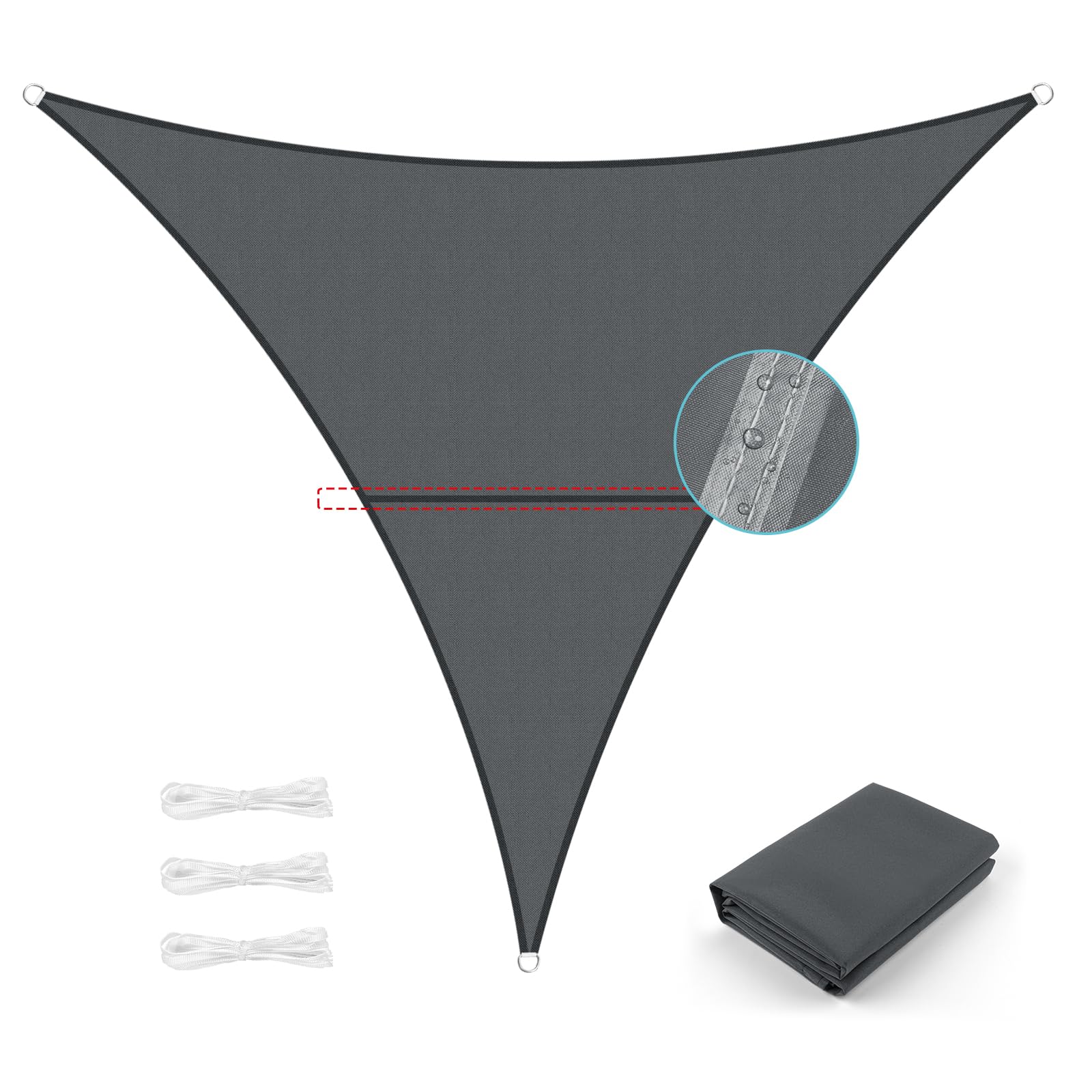 UMI Sonnensegel Wasserdicht 4x4x4m Dreieckig Sonnenschutz Wetterschutz PES Polyester Segel Baldachin 95% UV Schutz mit Seilen für Garten Balkon Terrasse- Anthrazit
