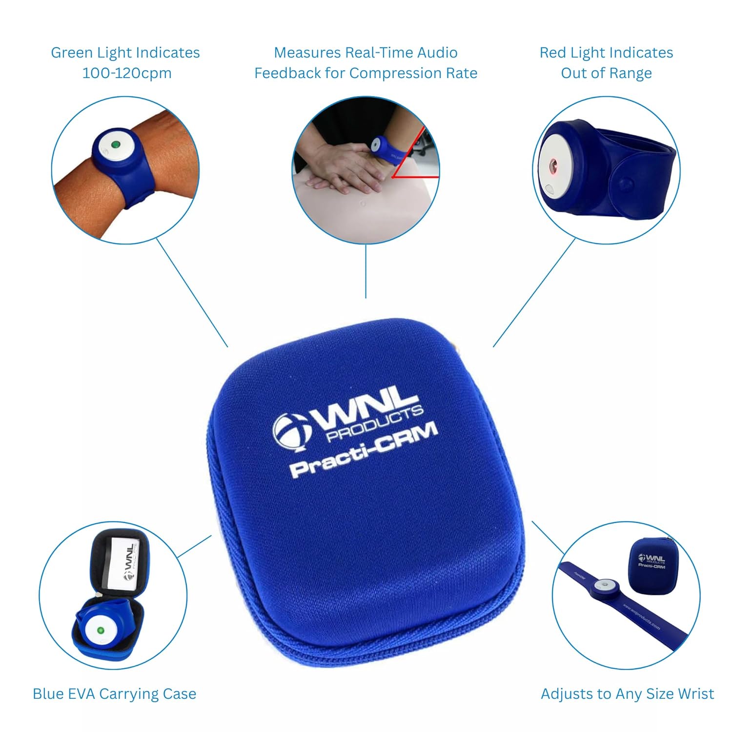 WNL Products WLCRM CPR Compression Rate Wrist Monitor Practi-CRM with Blue EVA Carrying Case