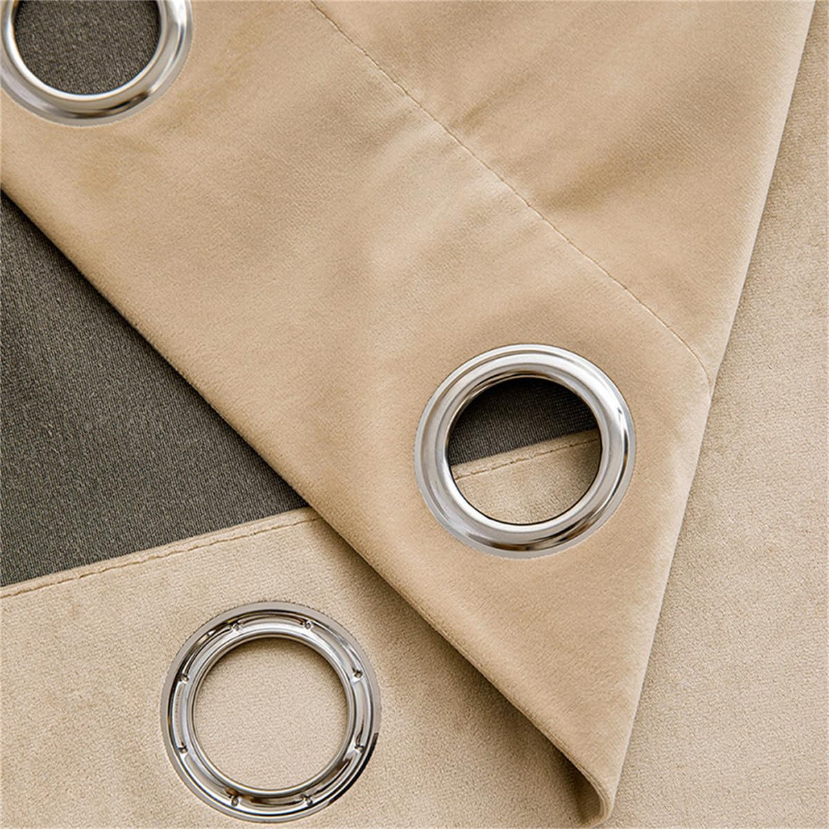Treer Velvet Eyelet Blackout Curtains, 1 Panels Thermal Insulated Curtain, Soft Solid Darkening Windows Drapes for Bedroom Living Room Decoration (Camel,W55 x L102)