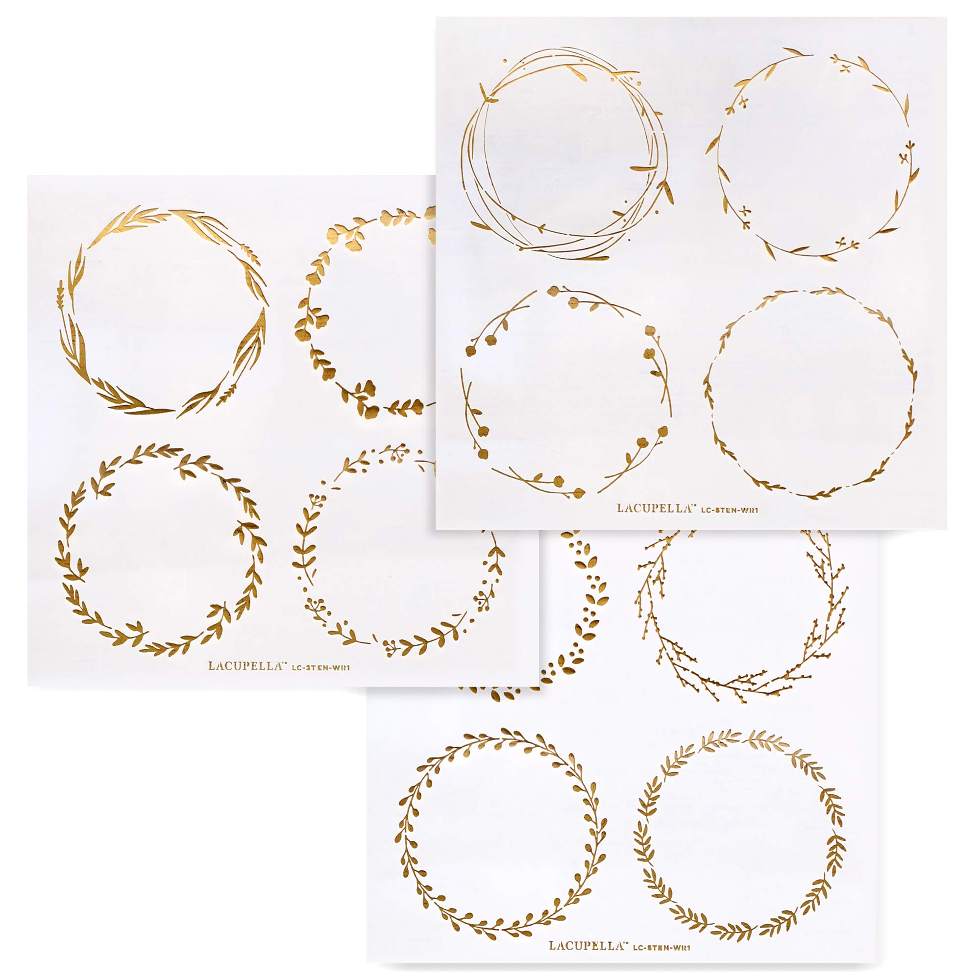 Lacupella 10 Pieces Wreath Stencil Set Wood Canvas Decorating Artist Art and Craft Monogram Wedding Birthday - Food Grade Reusable Mylar Template - DIY Mixmedia (Wreath Cake Stencil Set)