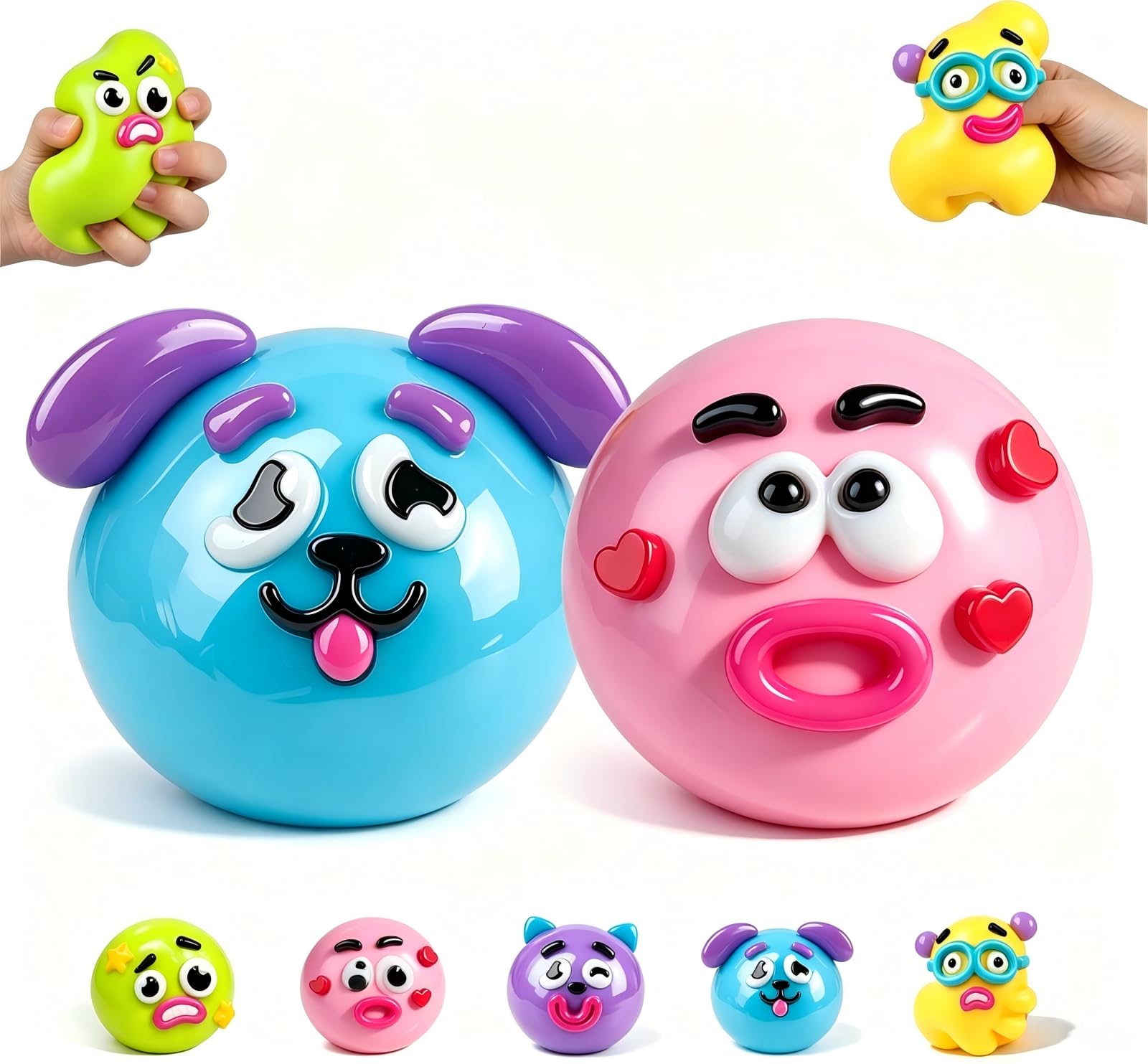 JOJOHOMY New Smushers Toys With Interchangeable Faces, Soft Slow Rising Cute Dog Face Swap Sensory Fidget Toy, Stress Anxiety Relief Toy for Adults Kids Home Office Travel Party (1 Pack Random Color)