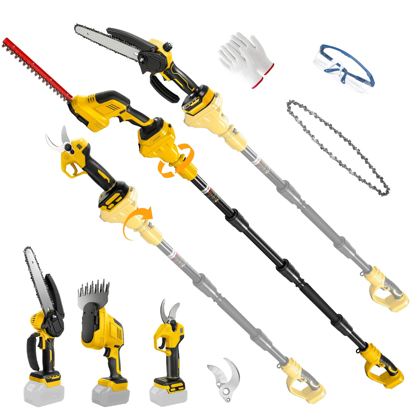 Cordless Pole Chainsaw Hedge Trimmer Pruning Shears Combo Compatible with Dewalt 20V, Extendable Tree Trimming Tool Kit for Tree Trimming and Branch Cutting (Tool Only,No Battery)