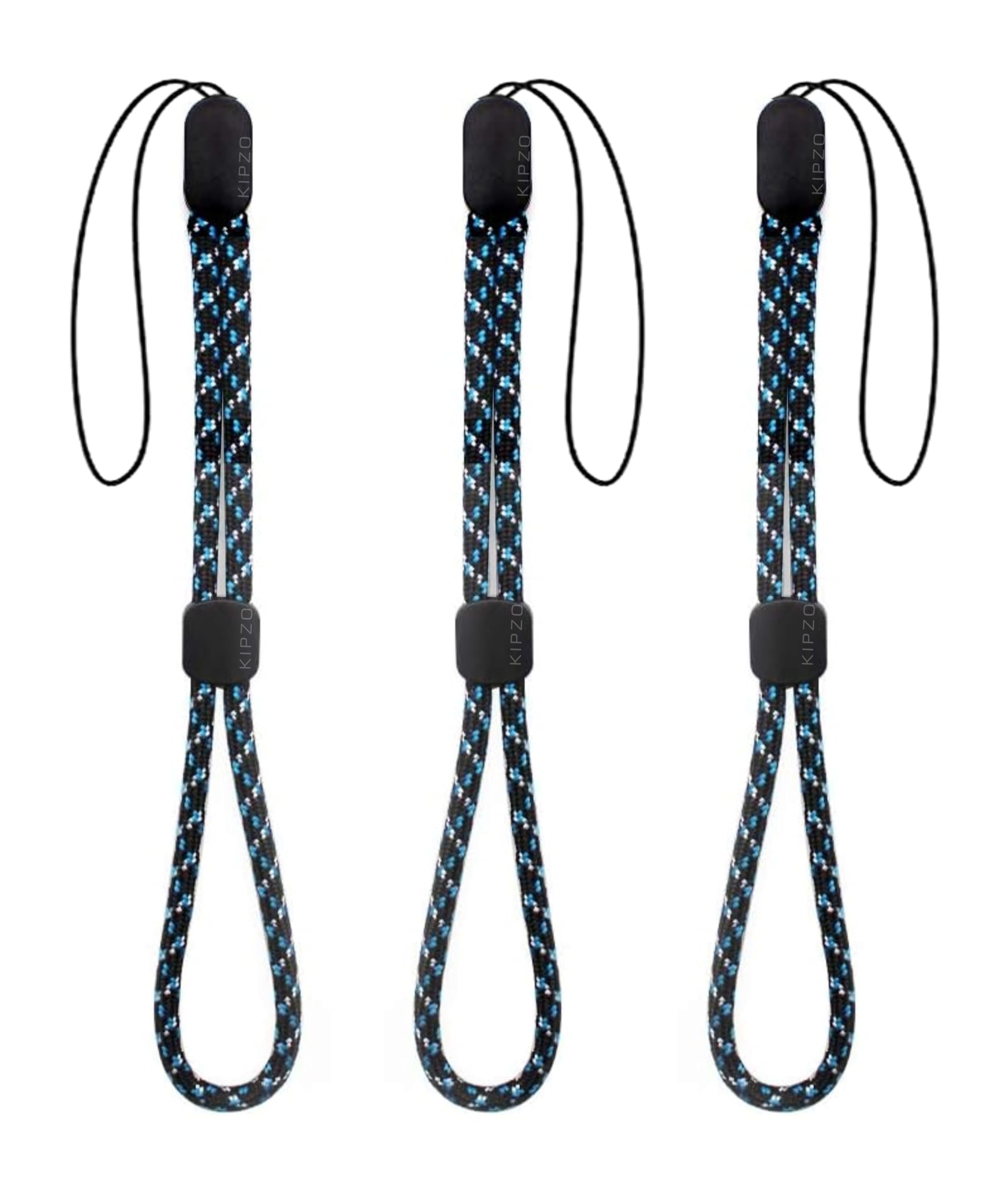 pack of 3 hand wrist lanyards adjustable strap holder for cell phone cover case key ring pen drive charm grip diy string cord thread nylon rope charms wristlet for camera bags (blue duo)