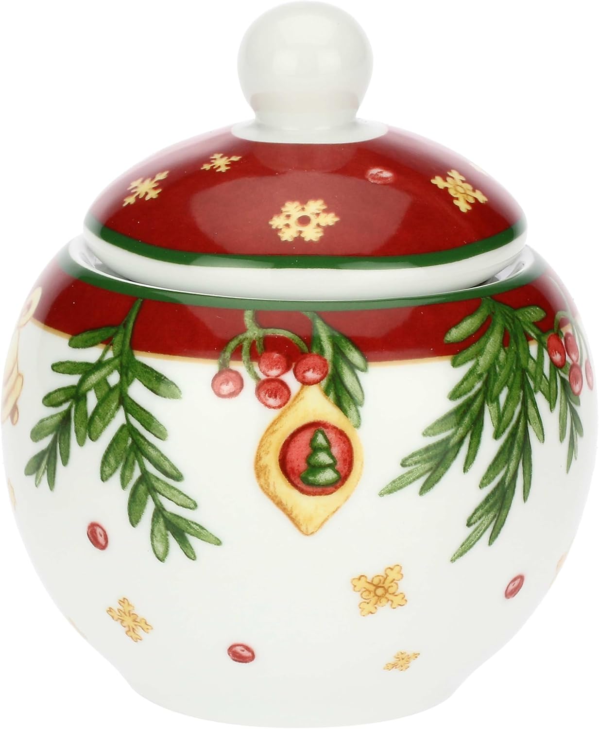 THUN, Sugar Bowl with Spoon in Porcelain, Christmas Surprises Collection, Set for Home and Kitchen, Gift Idea for Christmas, Sugar Bowl Diameter 10.5 cm, 10 cm H, Teaspoon 13 cm