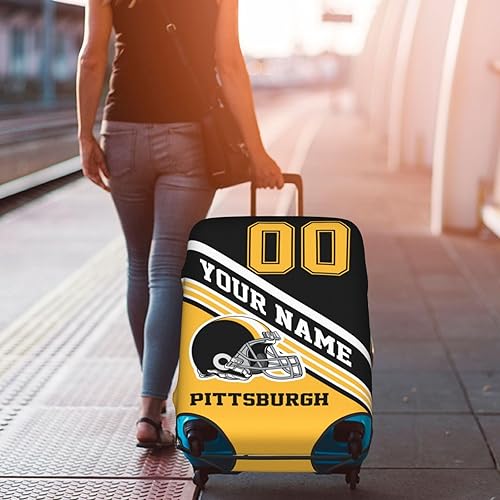 Vista 7 de Funda de equipaje personalizada, funda de maleta personalizada, diseña tu nombre y número, protector de equipaje elástico lavable, Pittsburgh