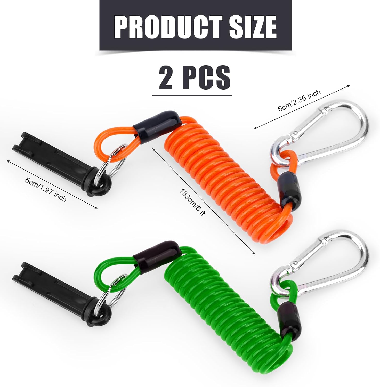 lasuroa 2pcs Trailer Brake Away Cable, 6FT High Rebound Emergency Brake Safety Cables with Pin and Carabiner, Coiled Wire Breakaway Switch for RV Camper Trailer Towing Accessories (Orange, Green)