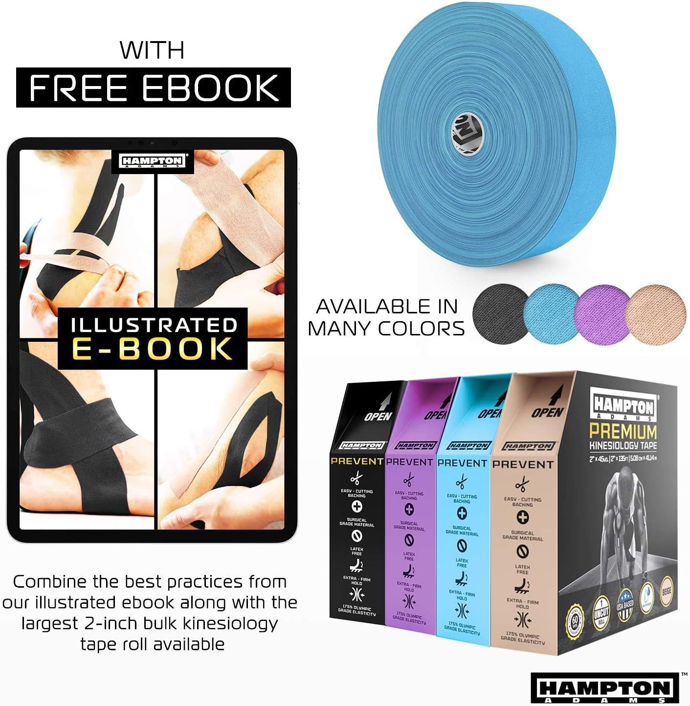 (135 Feet) Bulk Kinesiology Tape Waterproof Roll Sports Therapy Support for Knee, Muscle, Wrist, Shoulder, Back/Original Uncut Premium Therapeutic Elastic & Hypoallergenic Cotton - (Beige) : Health & Household