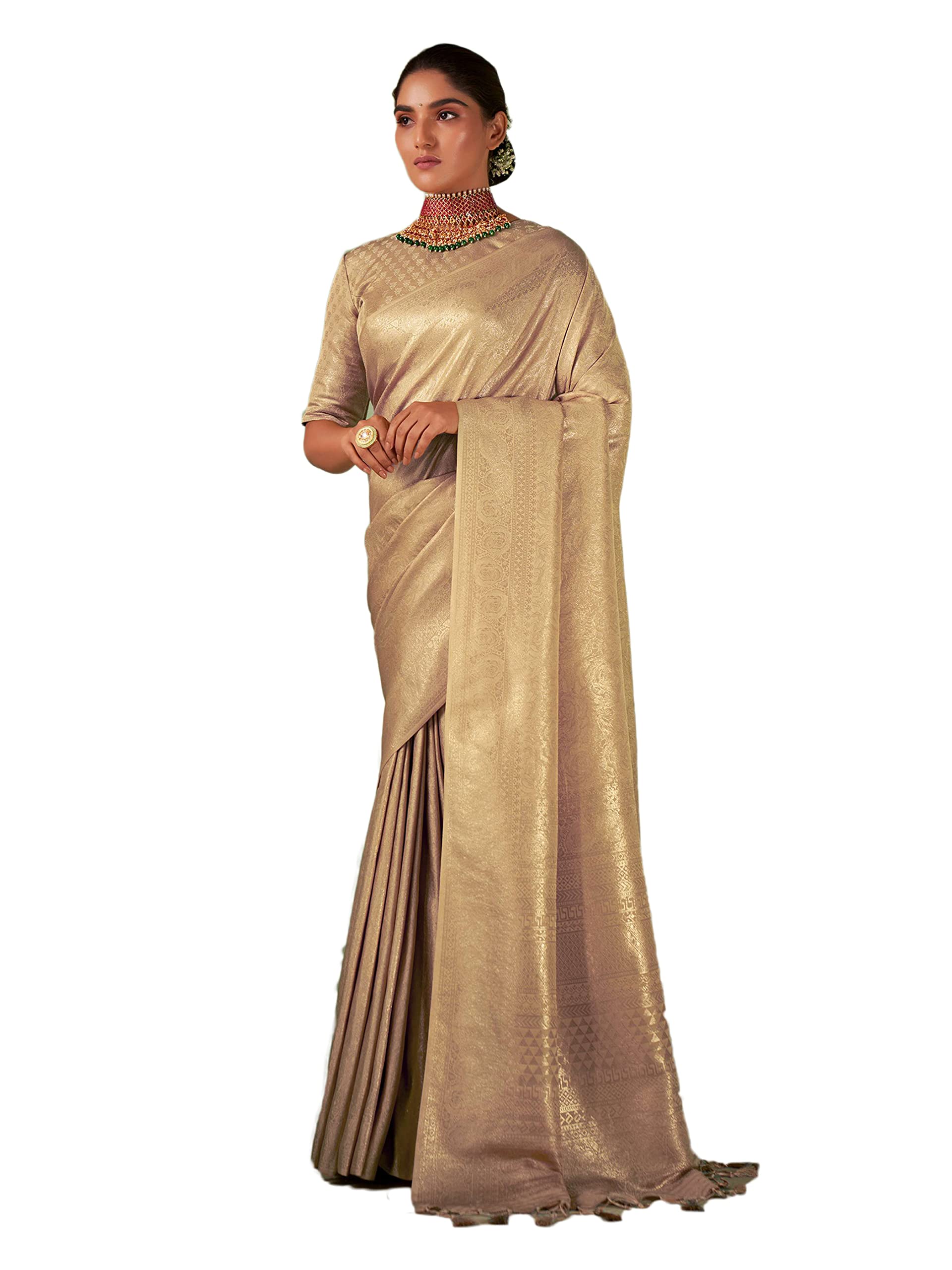 Vardha Women's Kanchipuram Saree with Unstitched Blouse