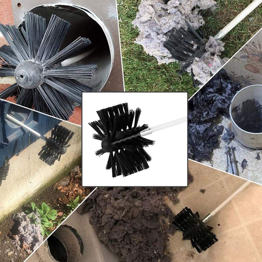 FAXIOAWA Schornsteinfeger-Set, Heizkörper- und Trocknerkanalbürste, professionelles Kaminrohr-Reinigungssystem mit flexiblen Nylonstangen und Ersatzbürstenkopf, 9 Stangen