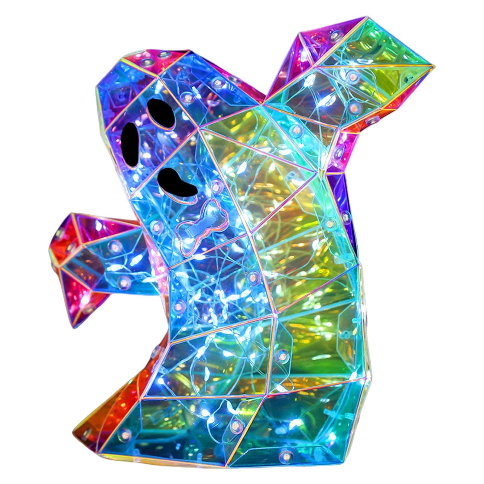 Prismatic Iridescent Ghost Light, 20CM Halloween Ghost Rainbow Lamps, Spooky Prismatic Ghost Statue LED Night Lights, Iridescent Ghost Sculpture Bedside Lamp, for Halloween Decoration