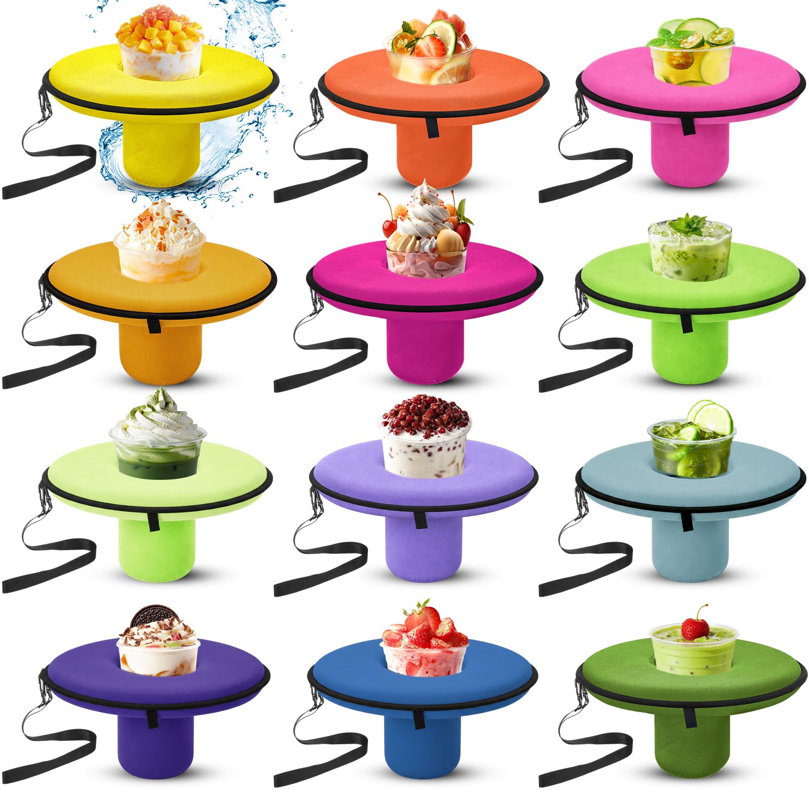 Photo 1 of Honeydak 12 Pcs Neoprene Floating Drink Holder Floating Coaster Pool Drink Holder with Rope for Summer Water Tub Lake Boat Fun, Medium Size (Multicolor)