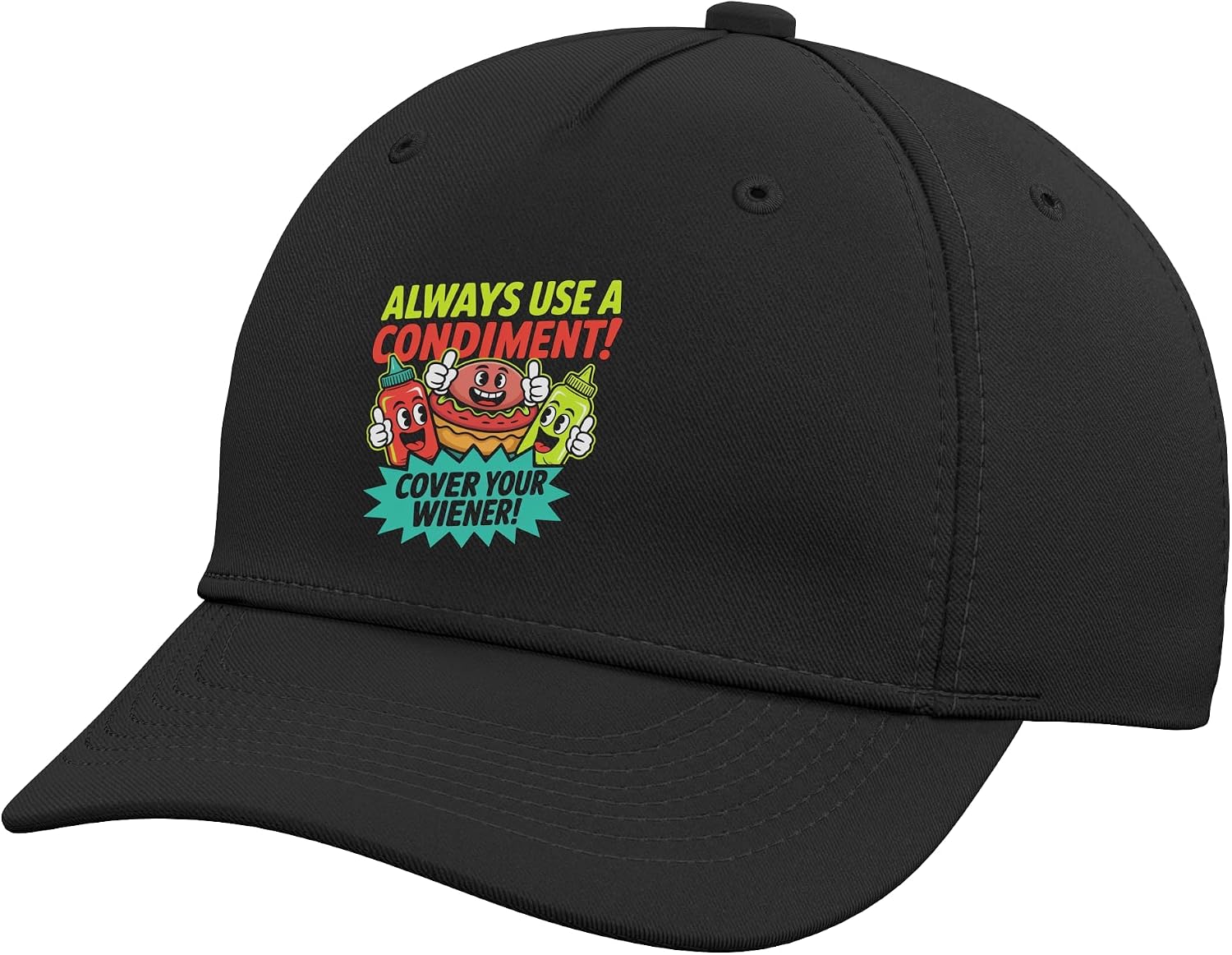 Always Use A Condiment Cover Your Wiener Funny Hot Dog Adjustable Baseball Hat