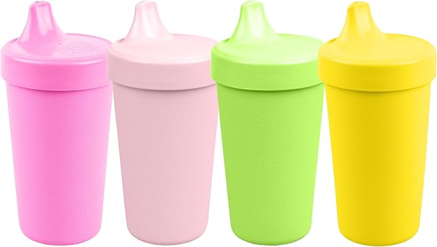 Re-Play Spill-Proof Sippy Cups for Toddlers - Kids Reusable 10 Oz Set of 4, Dishwasher & Microwave Safe, Made in USA, Tulip