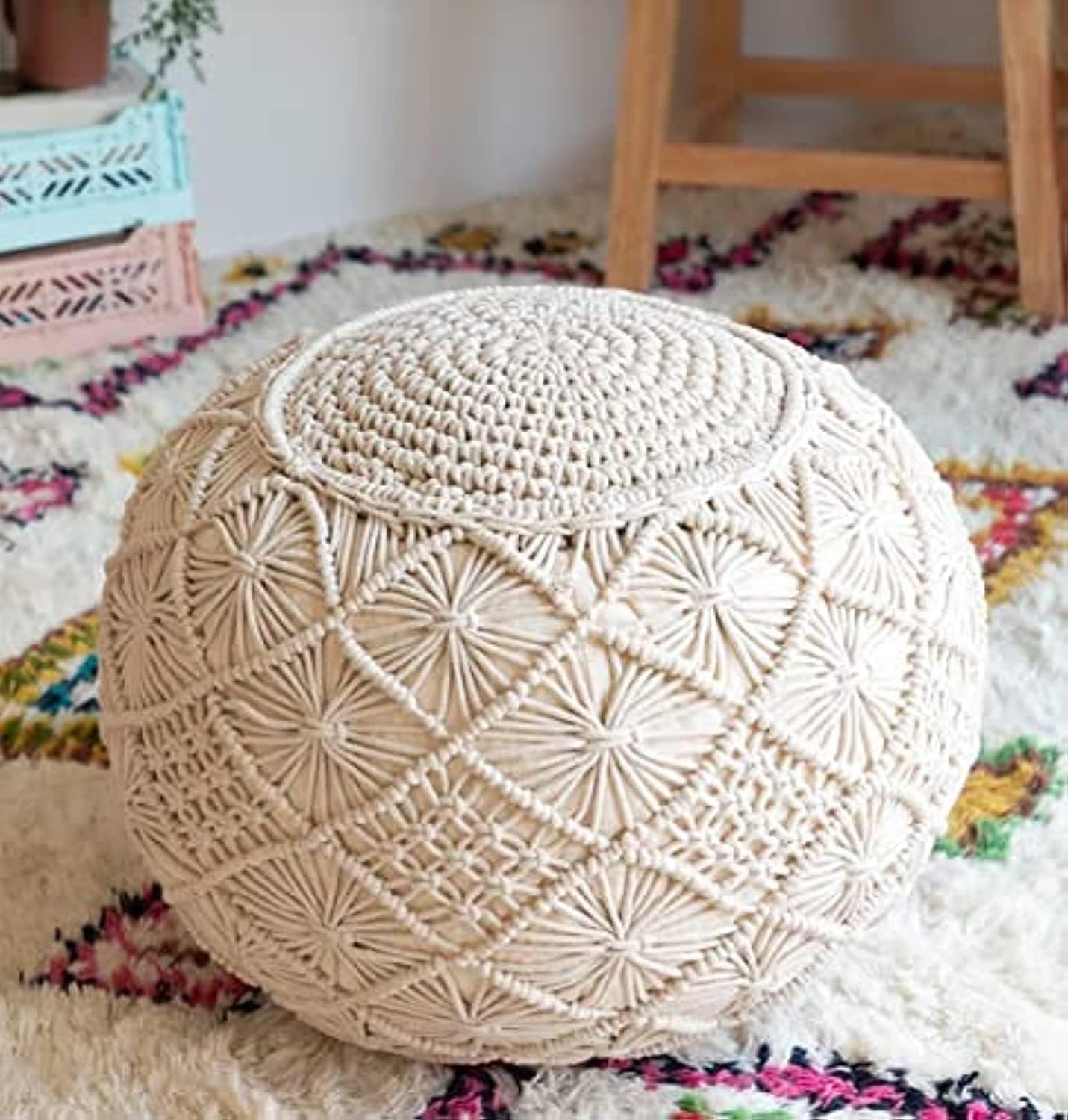 Round ottoman | coffee table | footrest | floor mat| cotton pouf | couch | stool | handcrafted 48x48x40cm