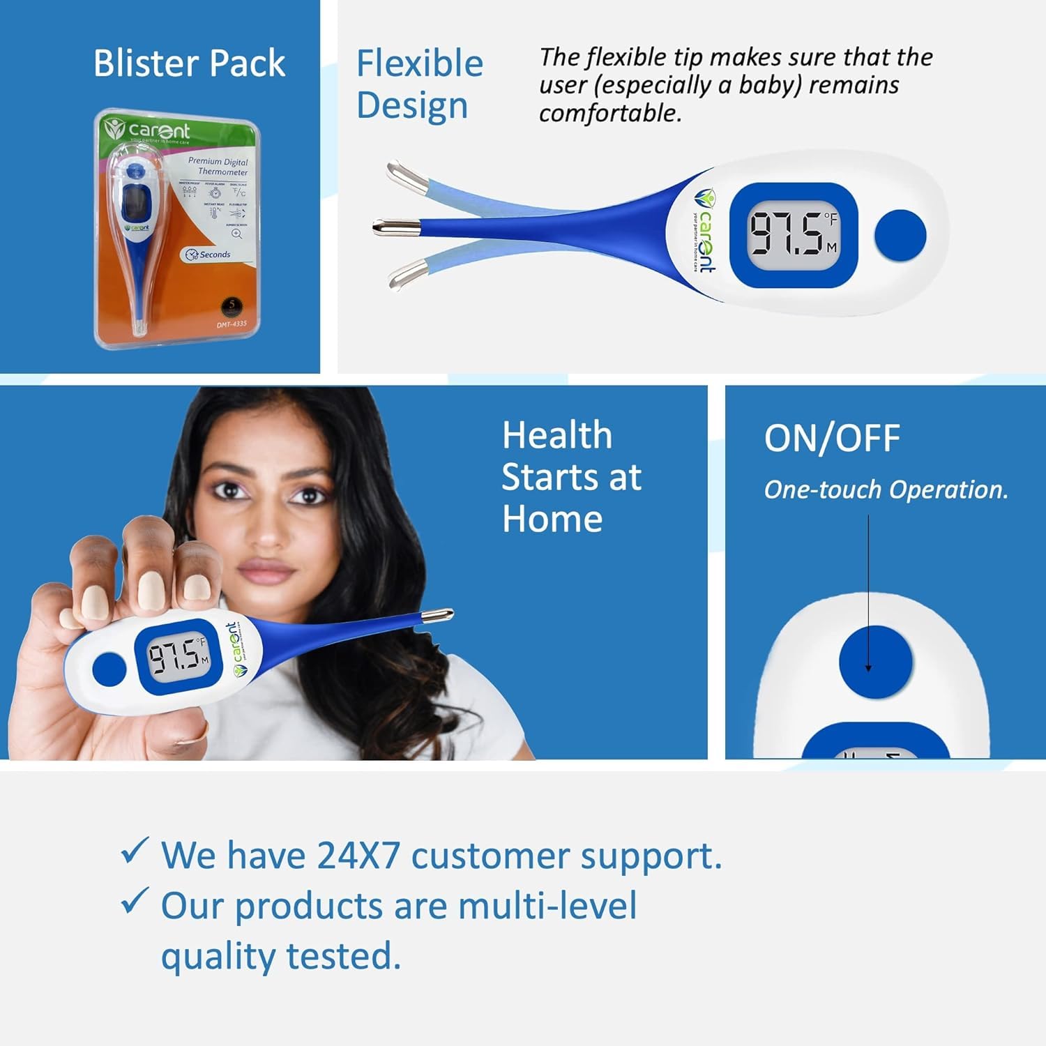 Carent Digital Thermometer DMT-4335 | Waterproof, Fever Alarm, Flexible Tip | CE & FDA Certified | 5-Year Warranty 3