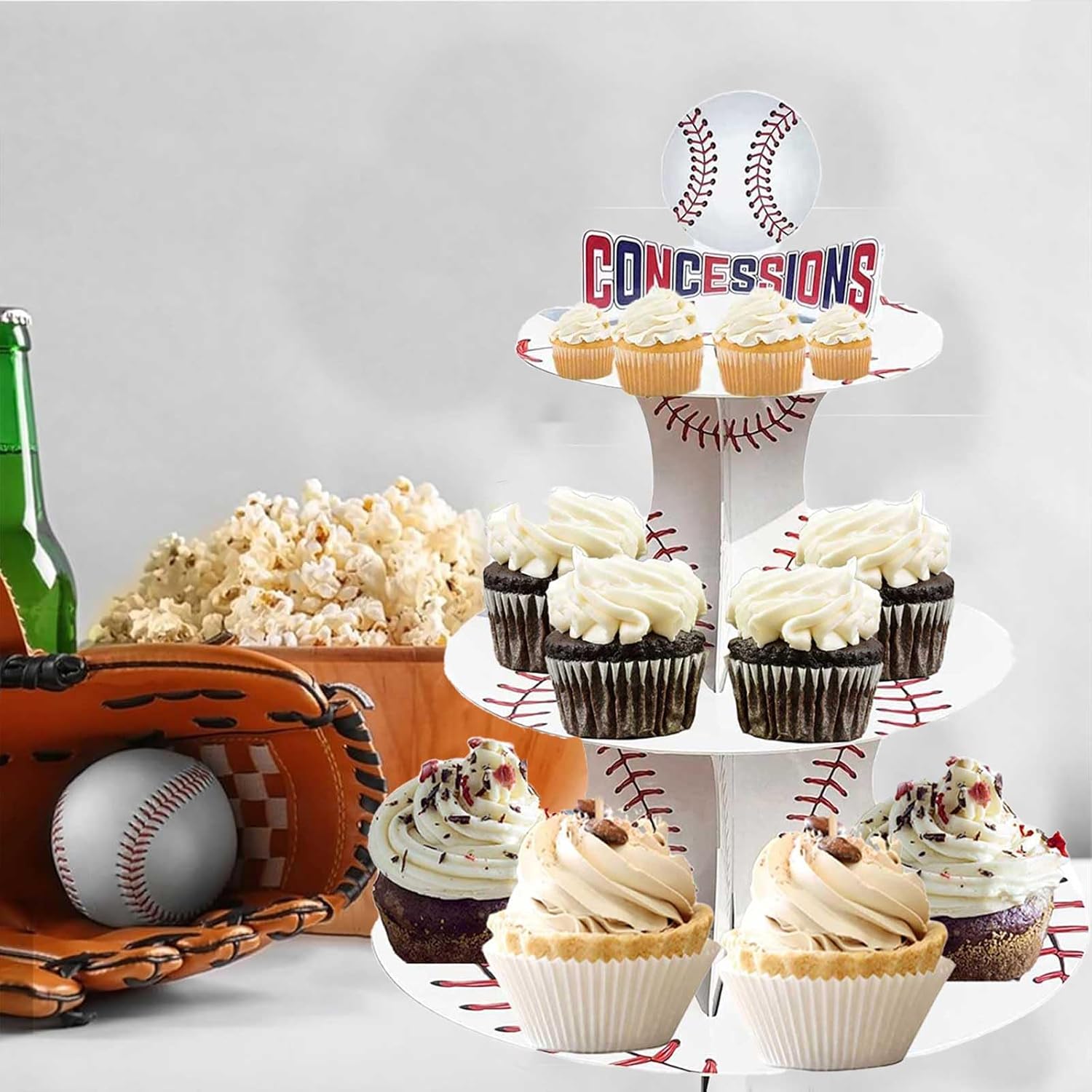 Zliisang Baseball Cupcake Stand - 3 Tiered Dessert Cake Table Display - Birthday Party Decorations - Rookie Year 1st Birthday Decorations
