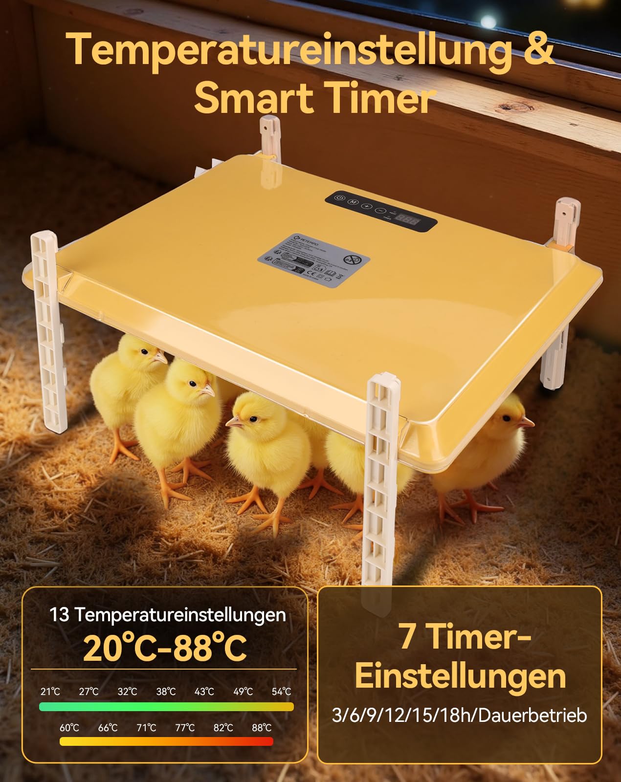Wärmeplatte Küken mit Timer, 20℃-88℃ Temperatur Verstellbare, 40x30cm Heizung Hühnerstall, 200W Winter Heizplatte Wärmelampe für Hühner, Kaninchen, Klein Tiere, Geflügel Aufzucht