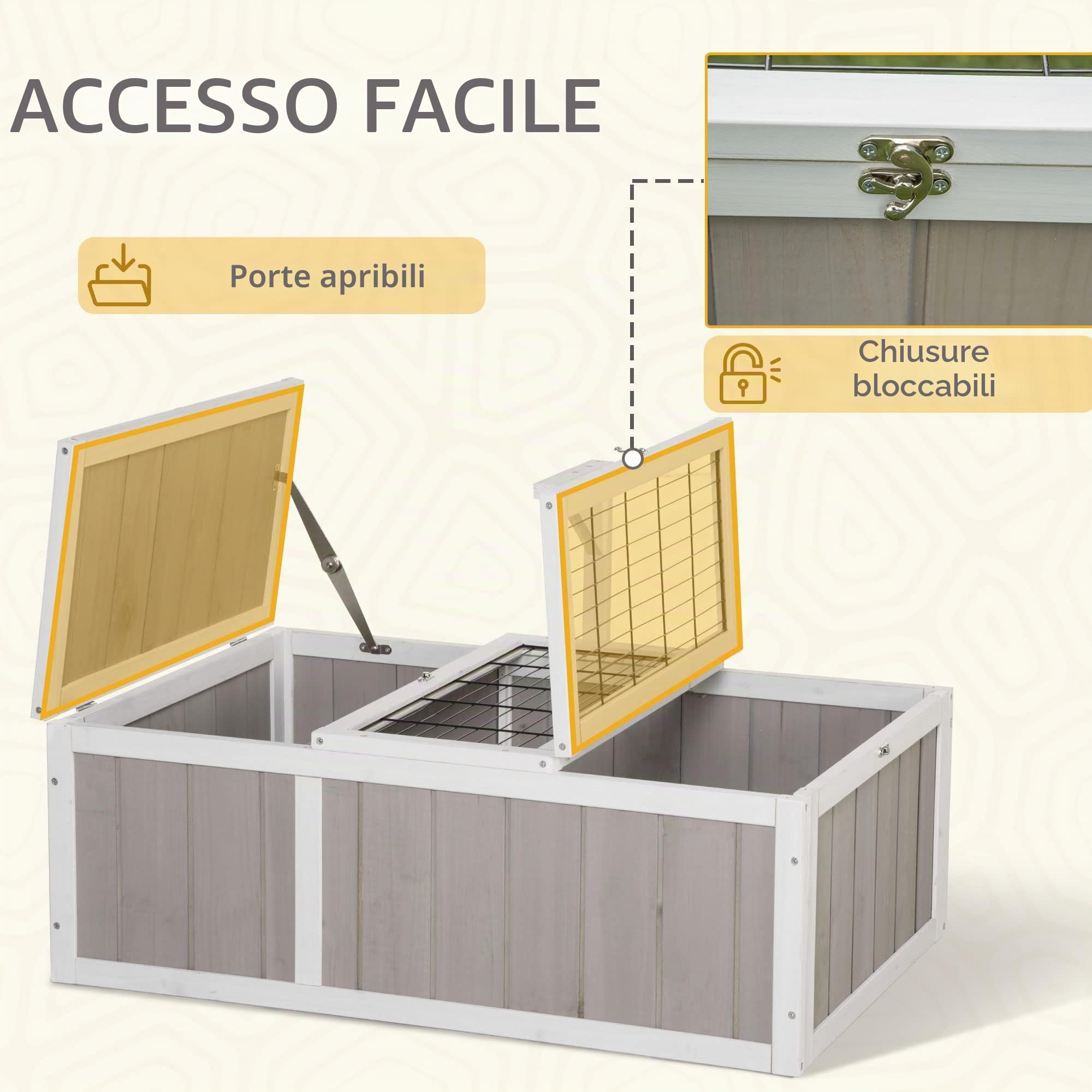 PawHut Casa recinto gabbia per piccolo animale tartaruga con 2 spazi dim. 91,5 x 61 x 33 H cm, legno di abete