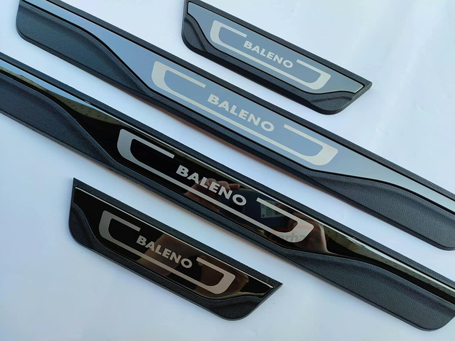 GZBFTDH Car Door Sill Scuff Protector, for Suzuki Baleno 2016-2022 Accessories, Stainless Steel with abs Plastic Door Entry Guard Plate Trim Cover, Auto Interior Parts Kick Panels 4Pcs