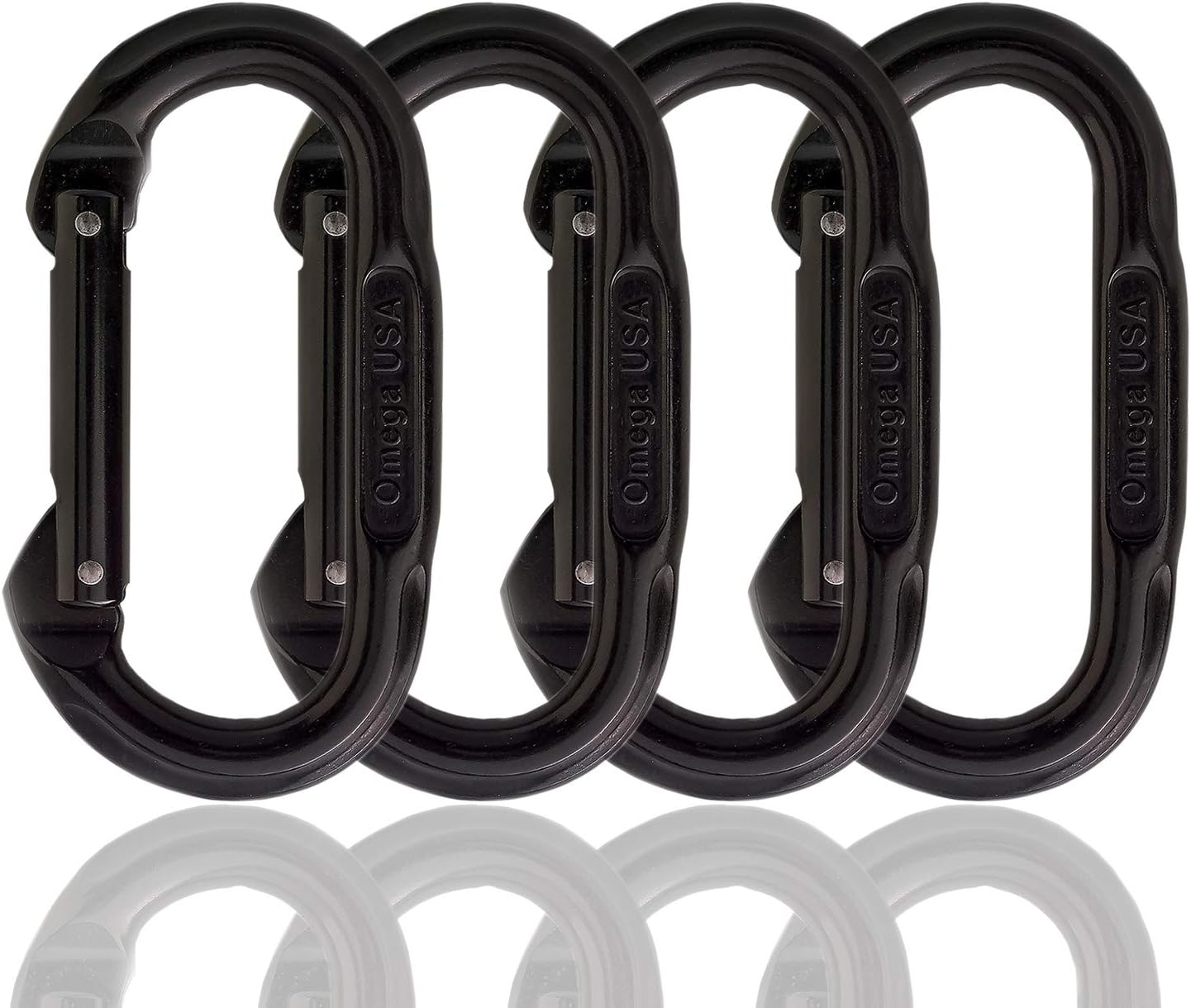 Omega Pacific Carabiner Oval, Non Locking, Black, USA Made, ISO Cold Forged Aircraft Aluminum Alloy for Climbing, Safety, Rescue, Industrial, and Arborist Uses (Black 4 Pack)