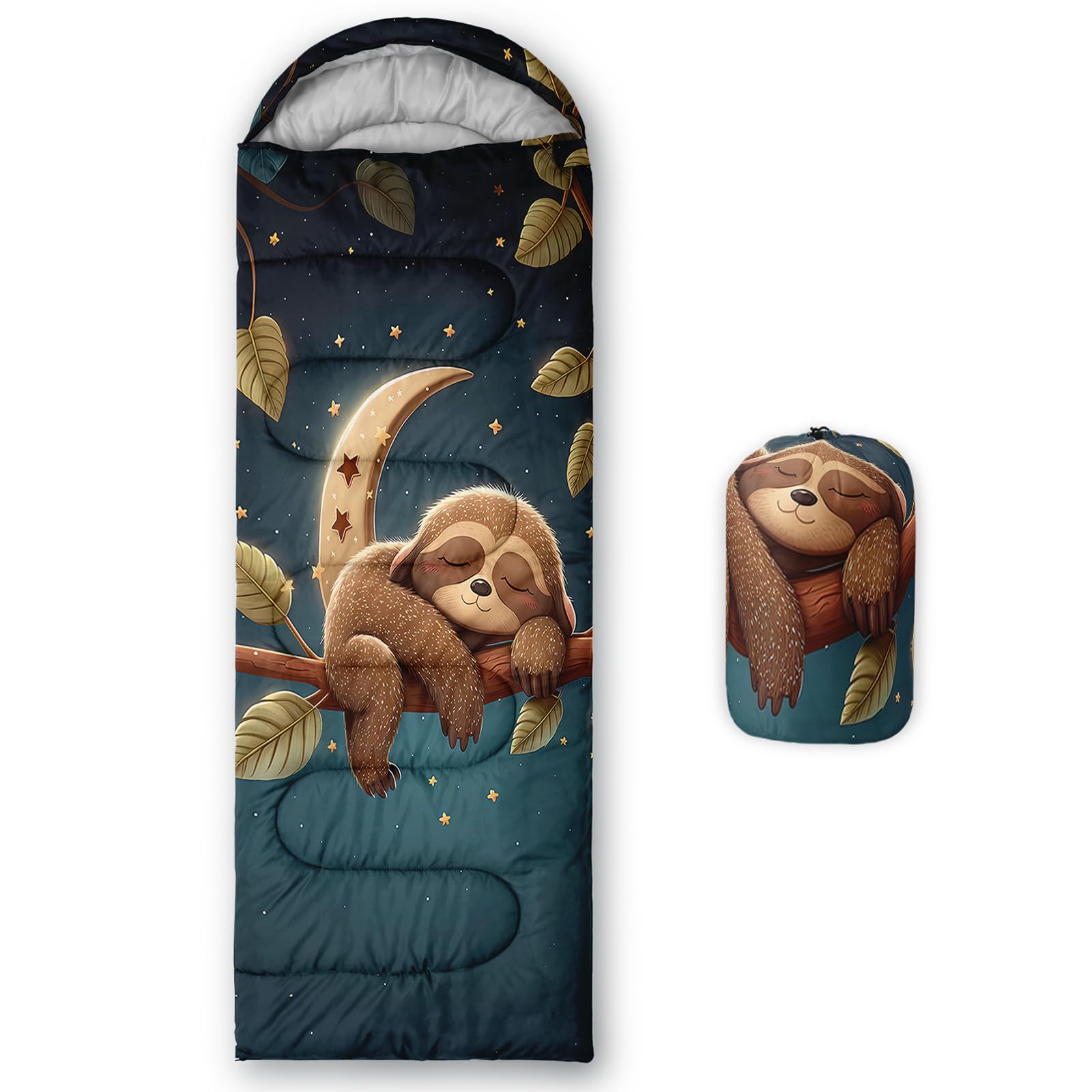 XYNHML Kawaii Sloth Pattern Camping Sleeping Bags Warm & Cool Weather Waterproof Backpacking Green Branch Sleeping Bag All Seasons Camping, for Adult Kids Boy Girls Camping Gear Equipment, Traveling