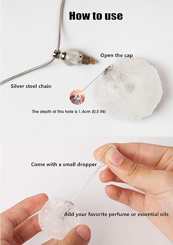 Miniatura 5 de AMOYSTONE Collar de cristal de aceite esencial de aromaterapia con cadena de perfume Cuarzo transparente 100 natural