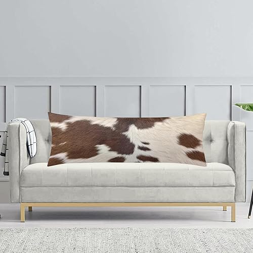 Miniatura 4 de Funda de almohada corporal con estampado de vaca, de piel de vaca marrón, funda de almohada larga con cremallera oculta, funda de almohada
