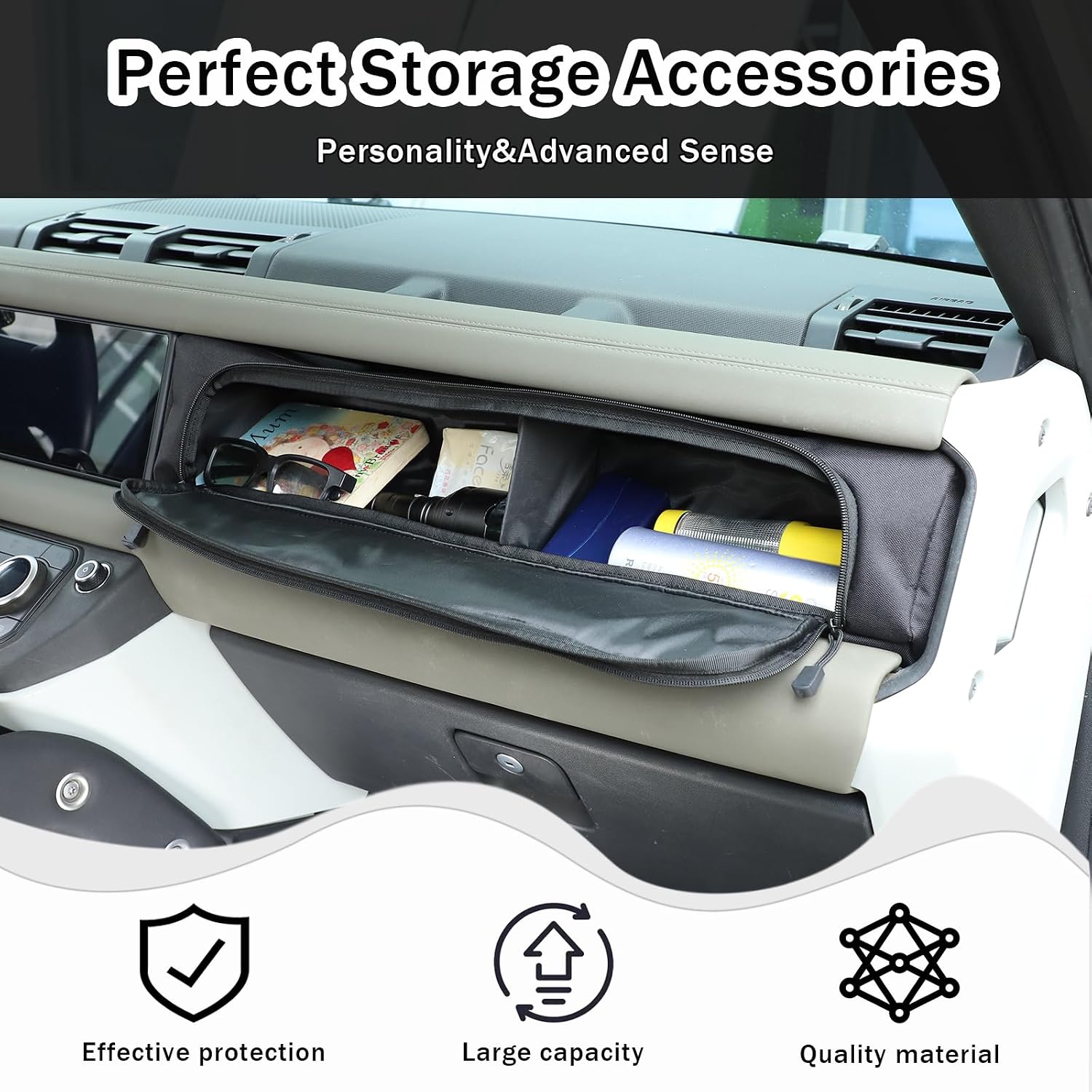 Car Storage Bag Compatible with Land Rover Defender 90 110 130 2020-2025, Front Passenger Dashboard Storage Organizer Accessories Oxford Cloth 1PCS