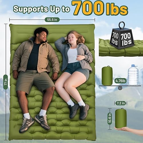 Miniatura 2 de Colchoneta de dormir para camping, almohadilla de dormir doble extra gruesa de 6 pulgadas con almohadas y bomba de pie integrada, colchoneta de