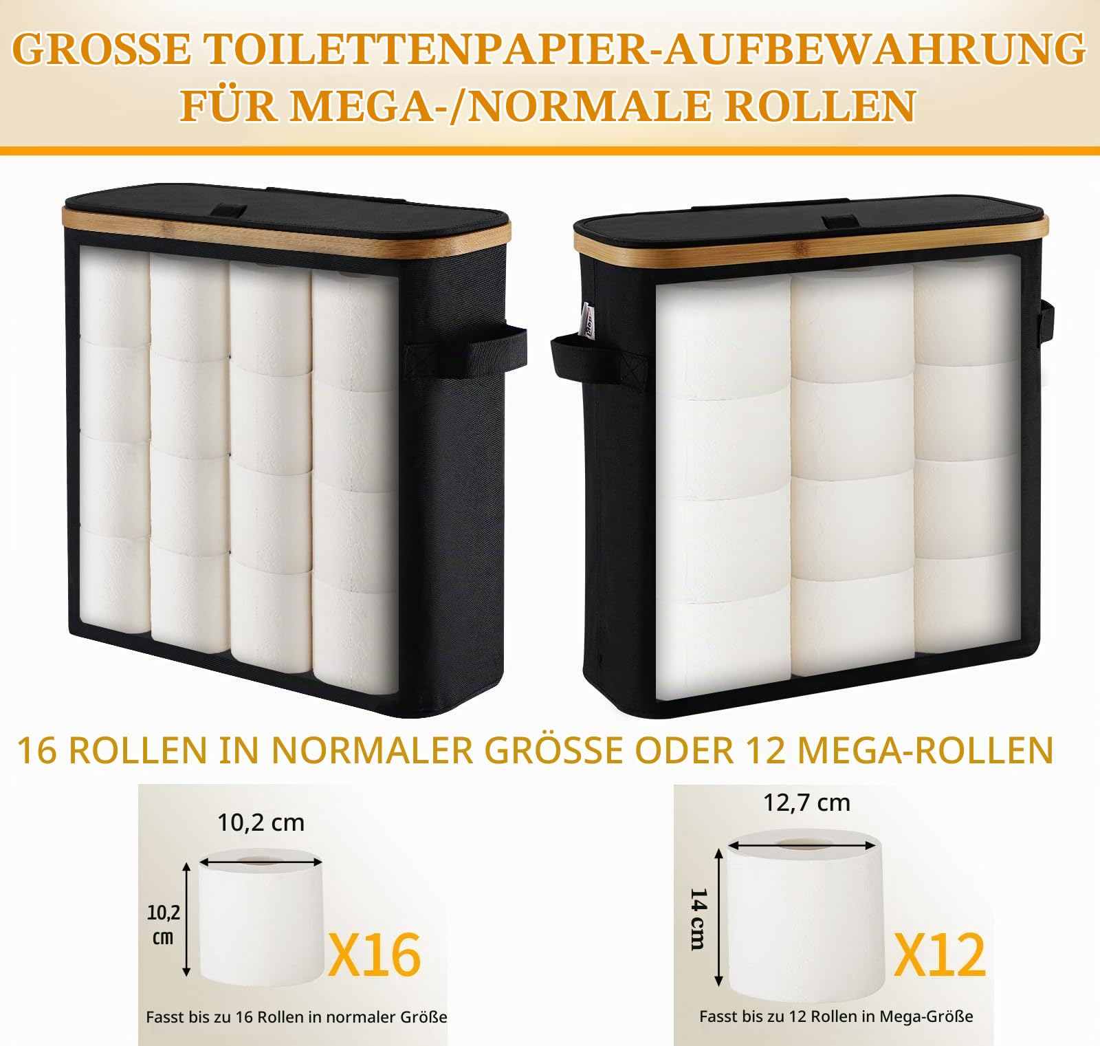 Toilettenpapier Aufbewahrung Korb mit Deckel aus Bambus für Mega Toilettenpapier, Toilettenpapier Stehend Klopapier Aufbewahrung Box Bad WC-Papier Badezimmer Organizer, Ersatzrollenhalter, Grau Küche, Haushalt & Wohnen