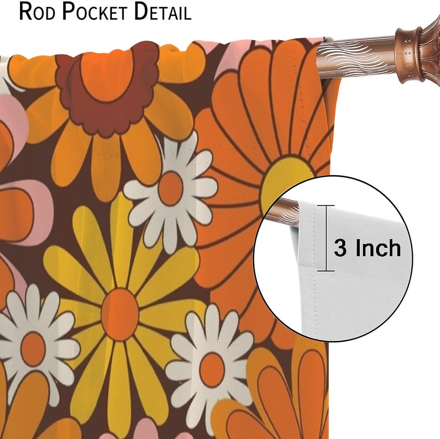 JESTRONRY Retro 70s Boho Floral Kitchen Curtains,Rustic Cute Funky Floral Hippie Vintage Art Room Darkening Door Window Rod Pocket Curtain for Living Room Bedroom 42x45in