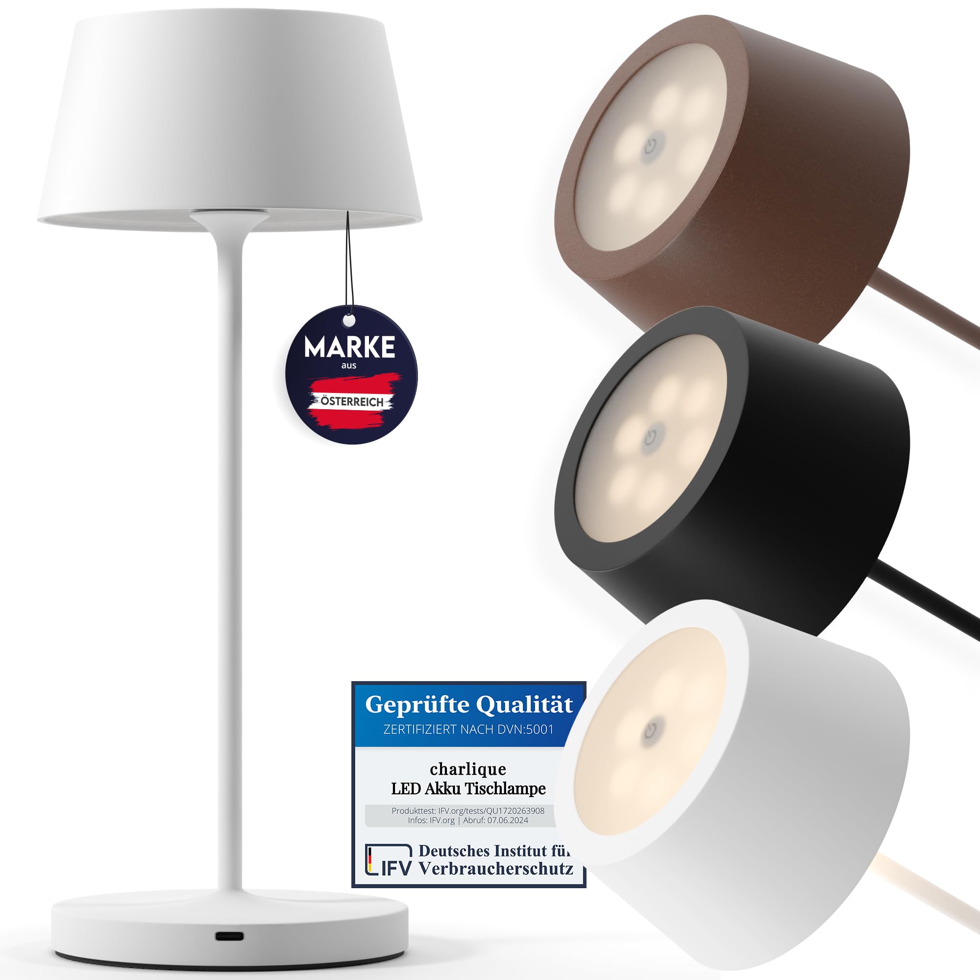 charlique® Dinner Light 2 - USB Battery Table lamp in White | Rechargeable LED Touch lamp | for Indoor and Outdoor use | Also Suitable as Bedside lamp| up to 48 h Operating time