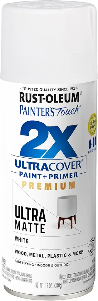 Rust-Oleum 331181 Painter's Touch 2X Ultra Cover Spray Paint, 12 oz, Ultra Matte White