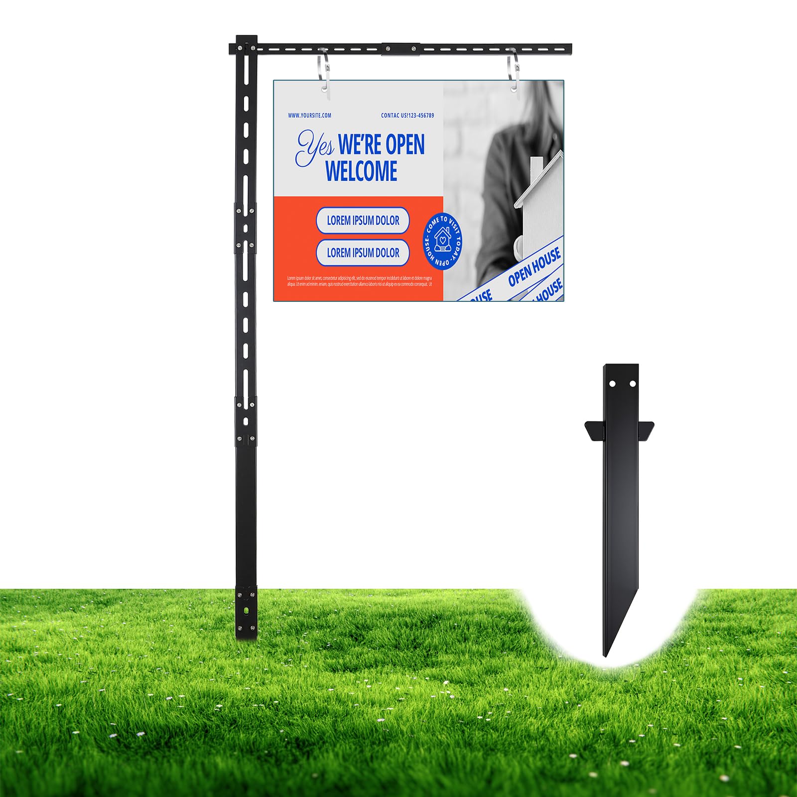 Fahnenpfosten Rrohrpfosten für Schilder L-förmiger Pfahl Strapazierfähig Stand für die Befestigung von Schildern und Fahnen mit Löchern, Modulares Design, einfache Installation (Schwarz, 1800mm)