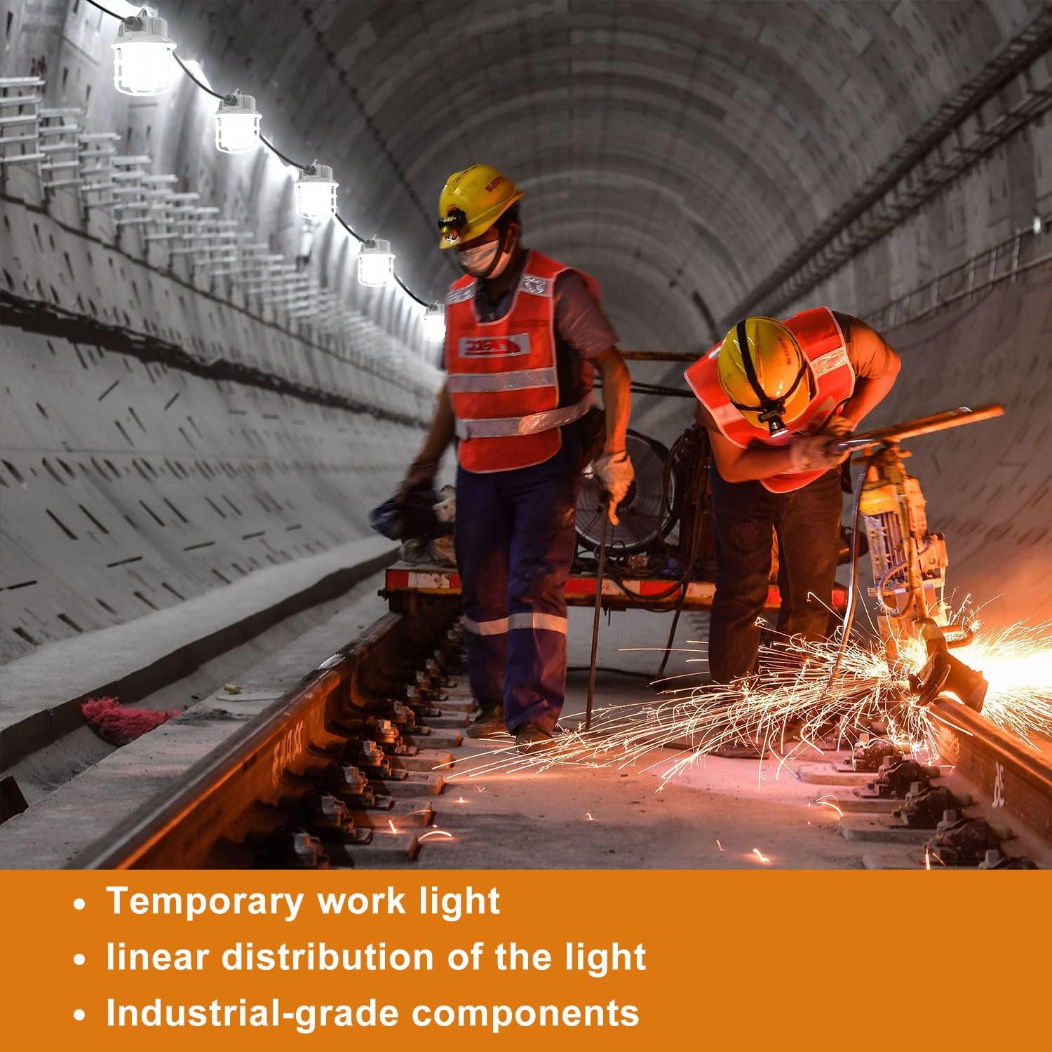 NS 100ft LED Construction String Lights, 150W 15000lm LED String Work Lights, Temporary Work Lights Linkable Industrial String Work Lights with Hook for Jiobsite, Outdoor Lighting (10) - Image 6